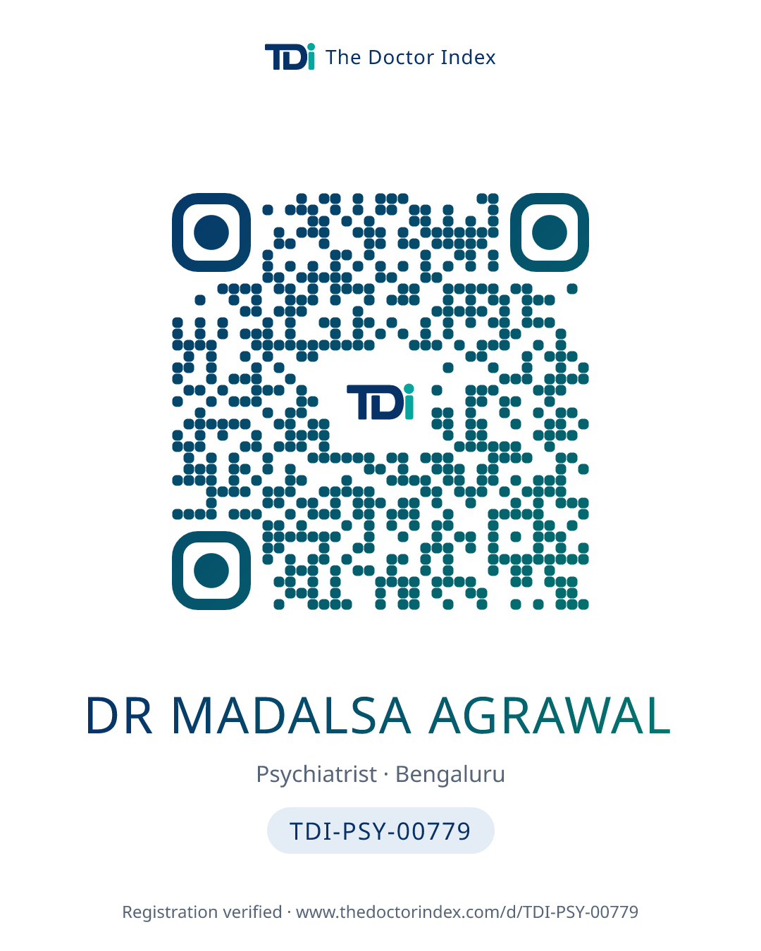 QR card for Dr Madalsa Agrawal, TDI-PSY-00779