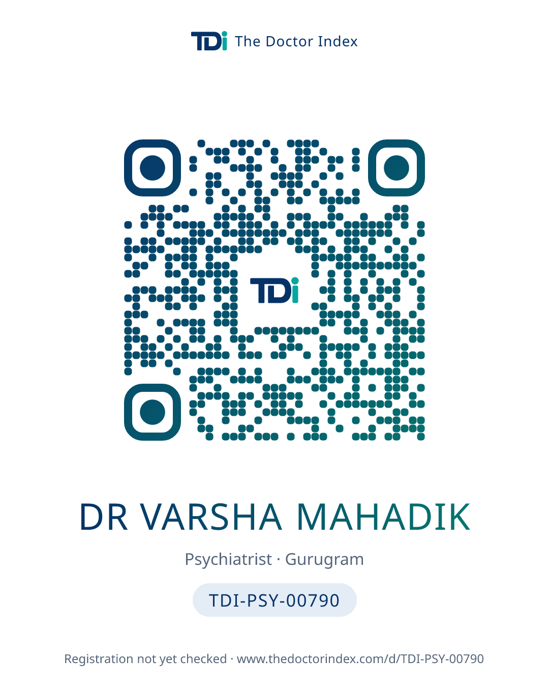 QR card for Dr Varsha Mahadik, TDI-PSY-00790
