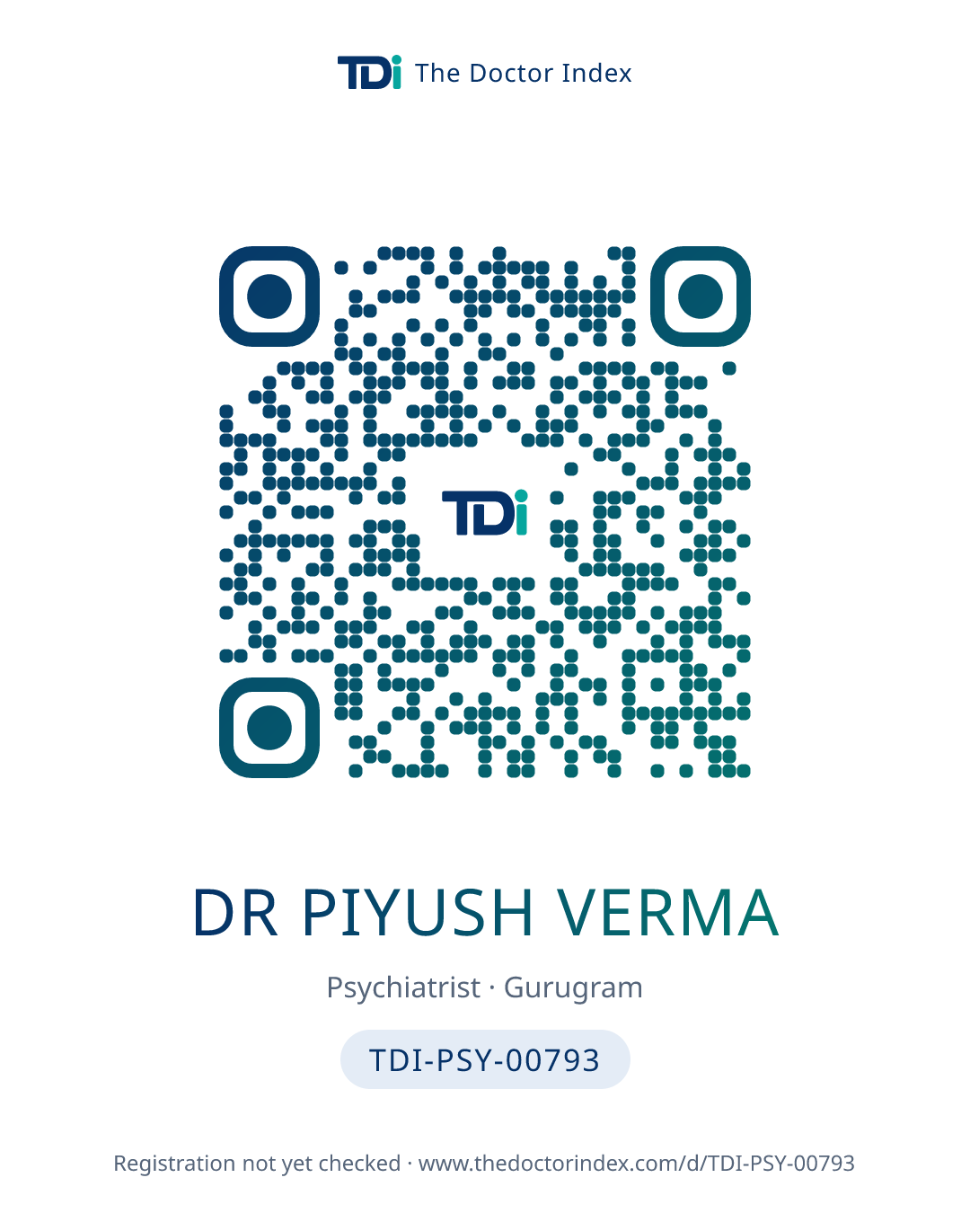 QR card for Dr Piyush Verma, TDI-PSY-00793