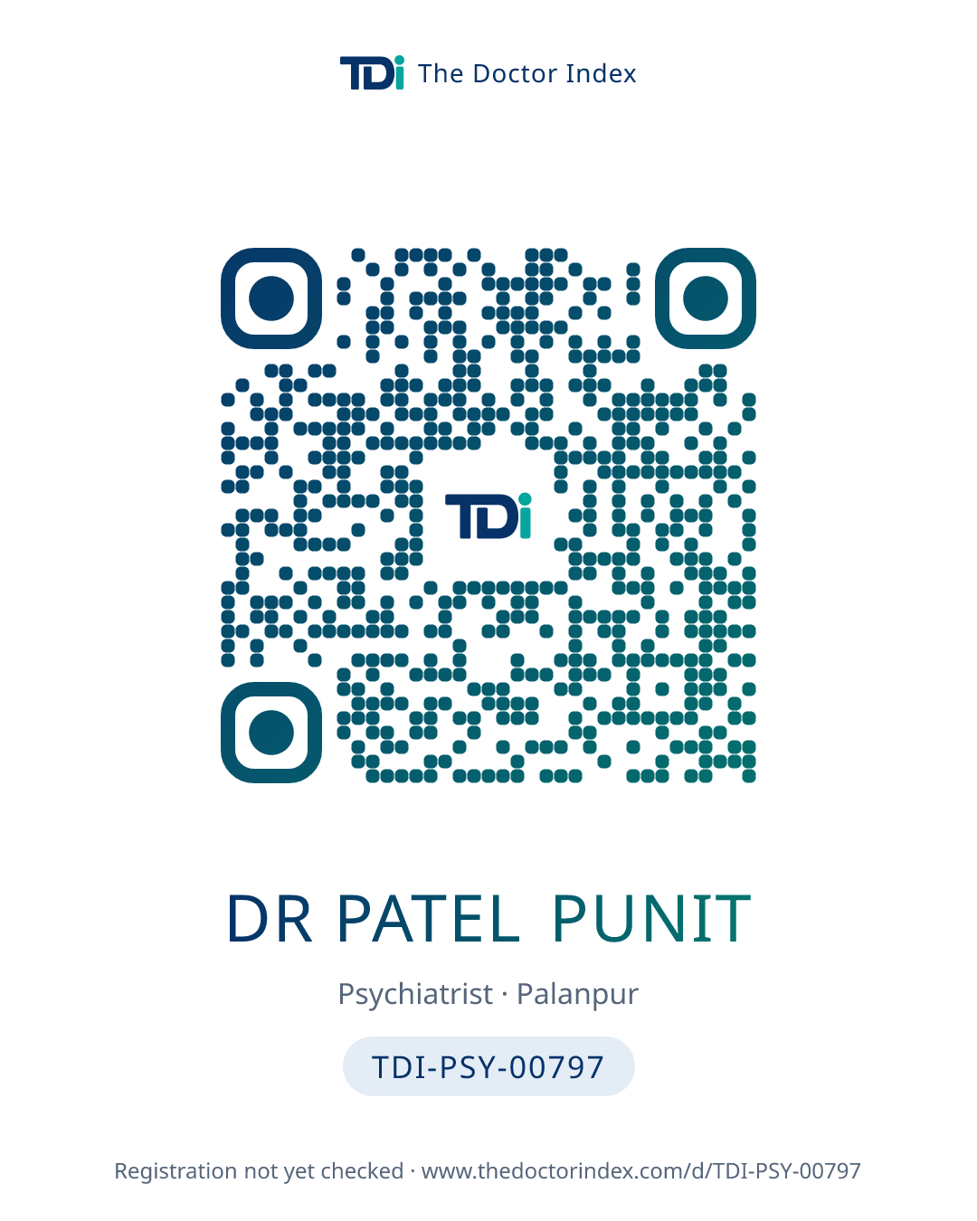 QR card for Dr Patel Punit, TDI-PSY-00797
