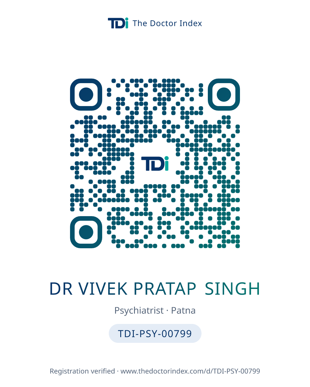 QR card for Dr Vivek Pratap Singh, TDI-PSY-00799