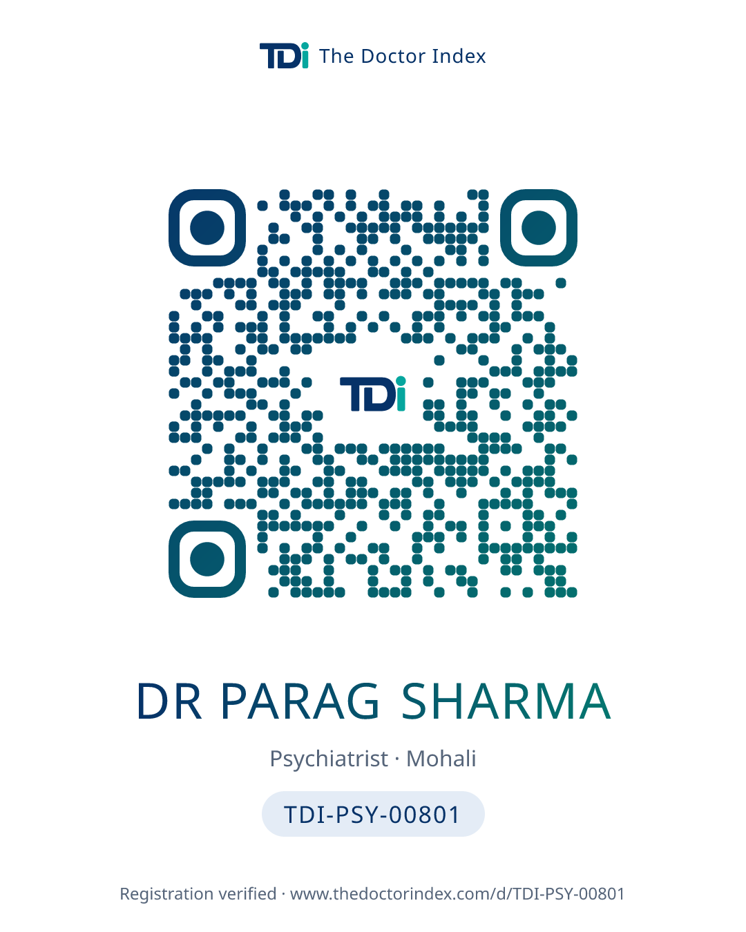 QR card for Dr Parag Sharma, TDI-PSY-00801