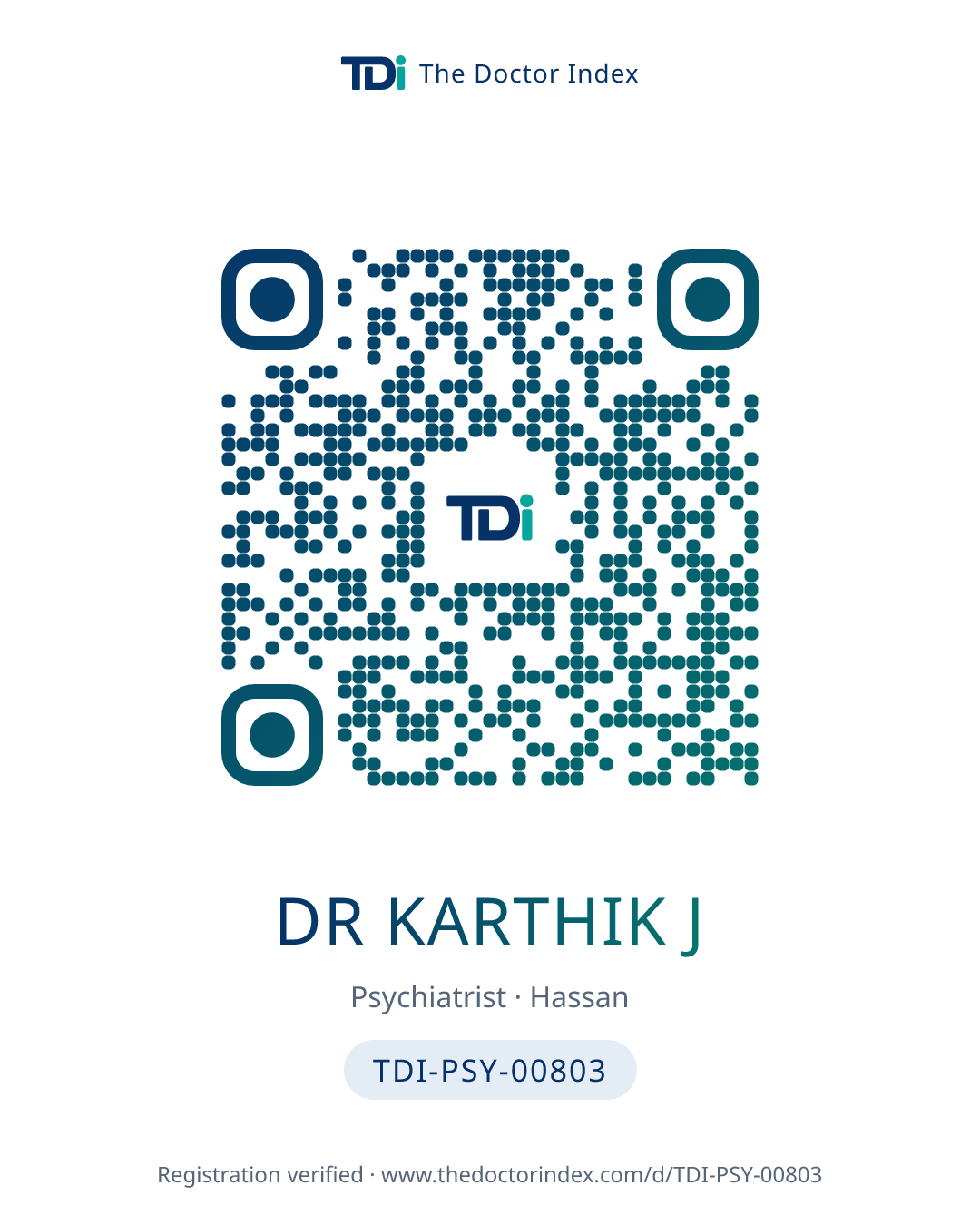 QR card for Dr Karthik J, TDI-PSY-00803