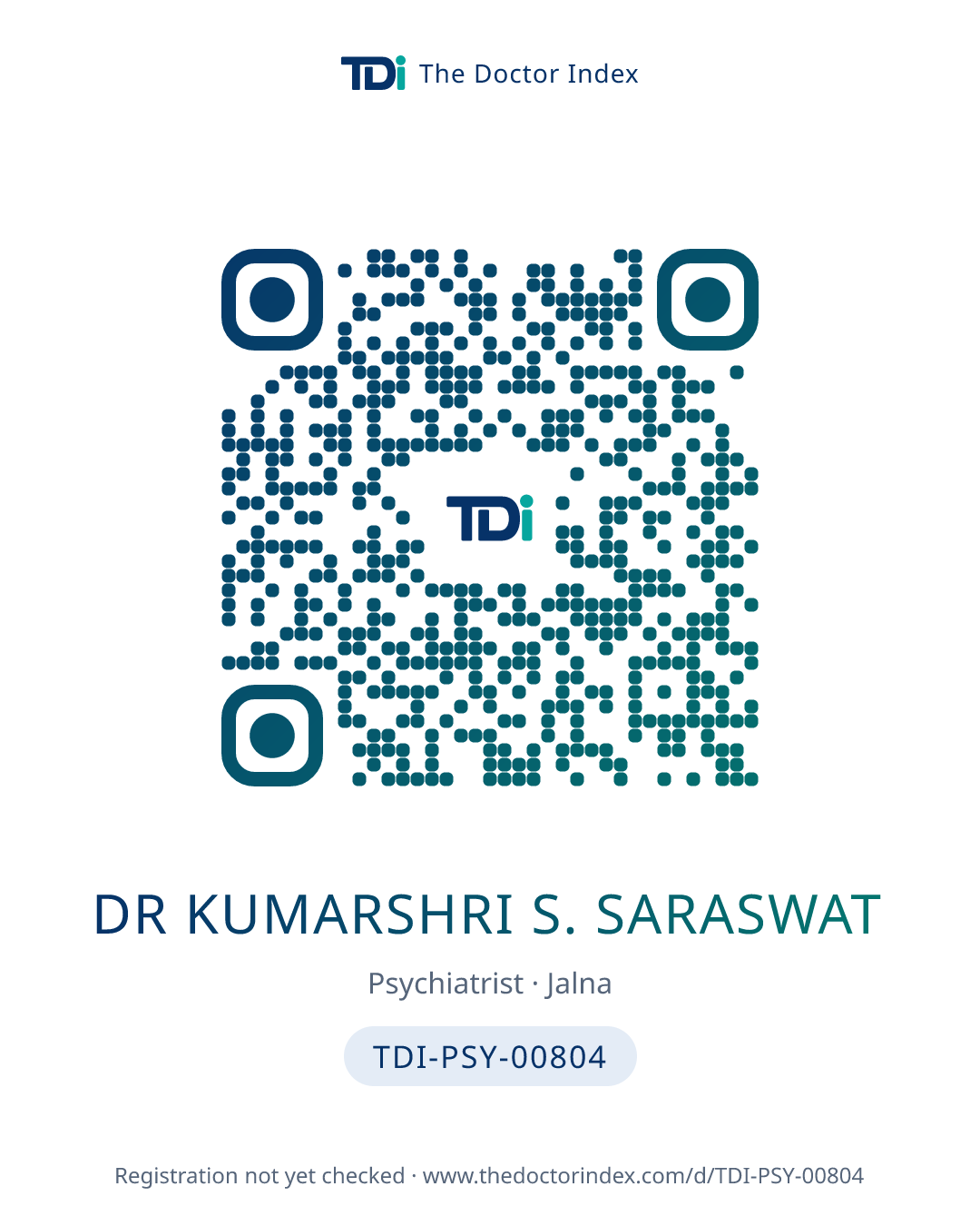 QR card for Dr Kumarshri S. Saraswat, TDI-PSY-00804