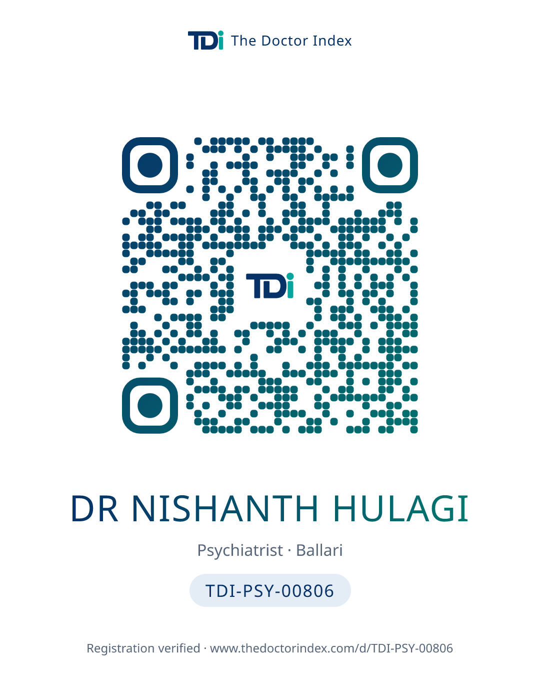 QR card for Dr Nishanth Hulagi, TDI-PSY-00806