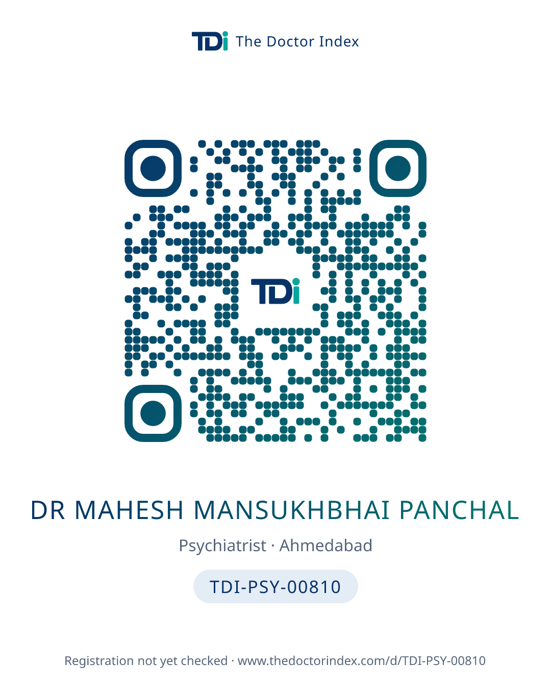QR card for Dr Mahesh Mansukhbhai Panchal, TDI-PSY-00810