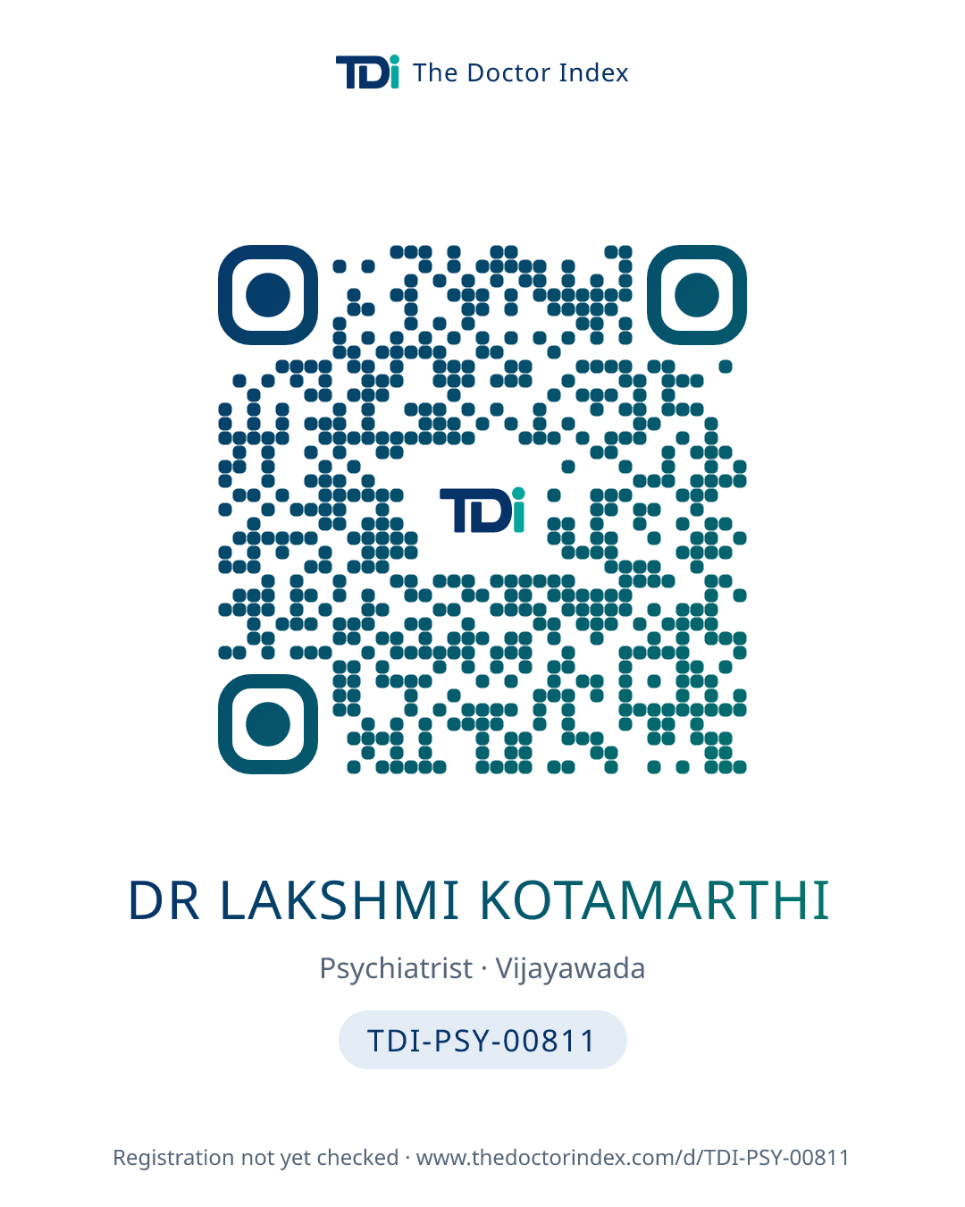 QR card for Dr Lakshmi Kotamarthi, TDI-PSY-00811