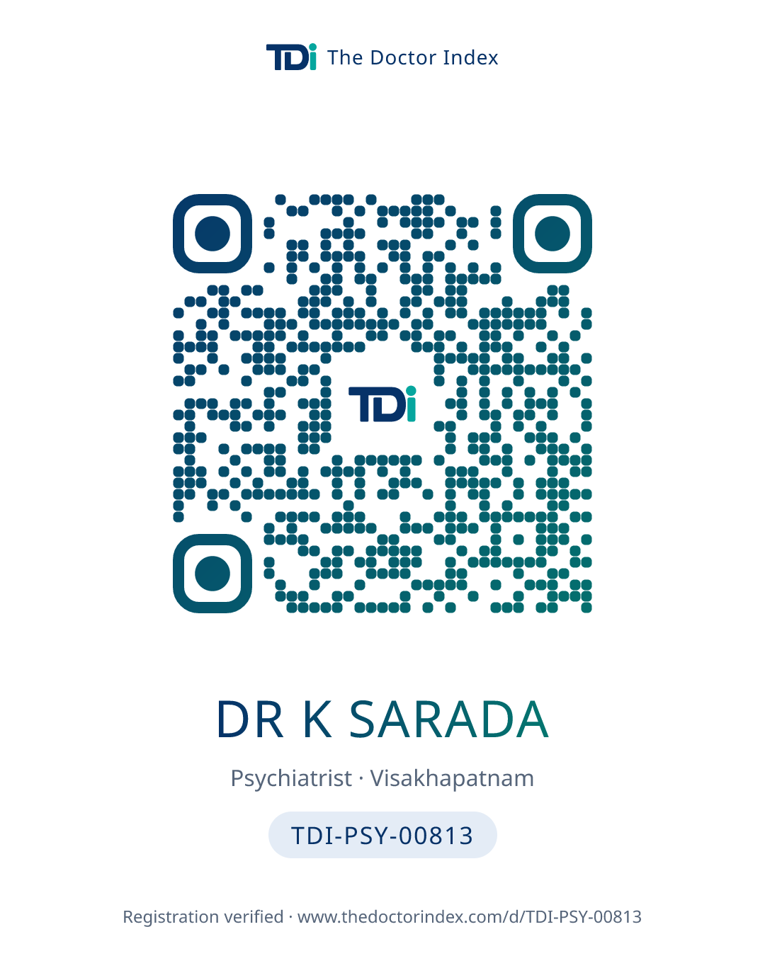 QR card for Dr K Sarada, TDI-PSY-00813