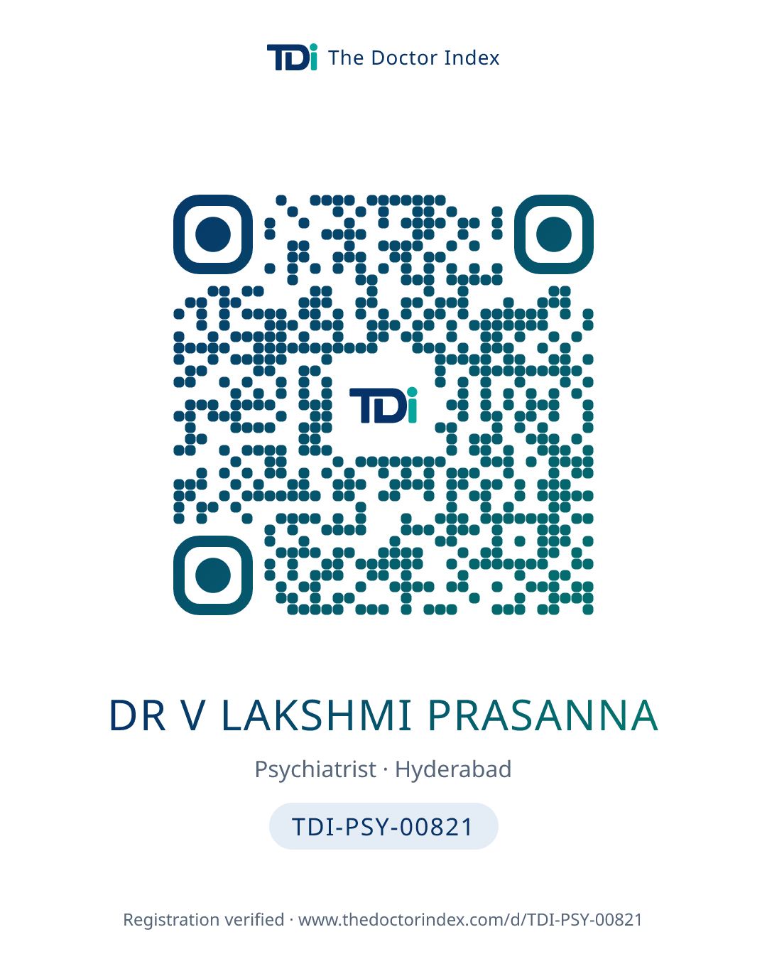 QR card for Dr V Lakshmi Prasanna, TDI-PSY-00821