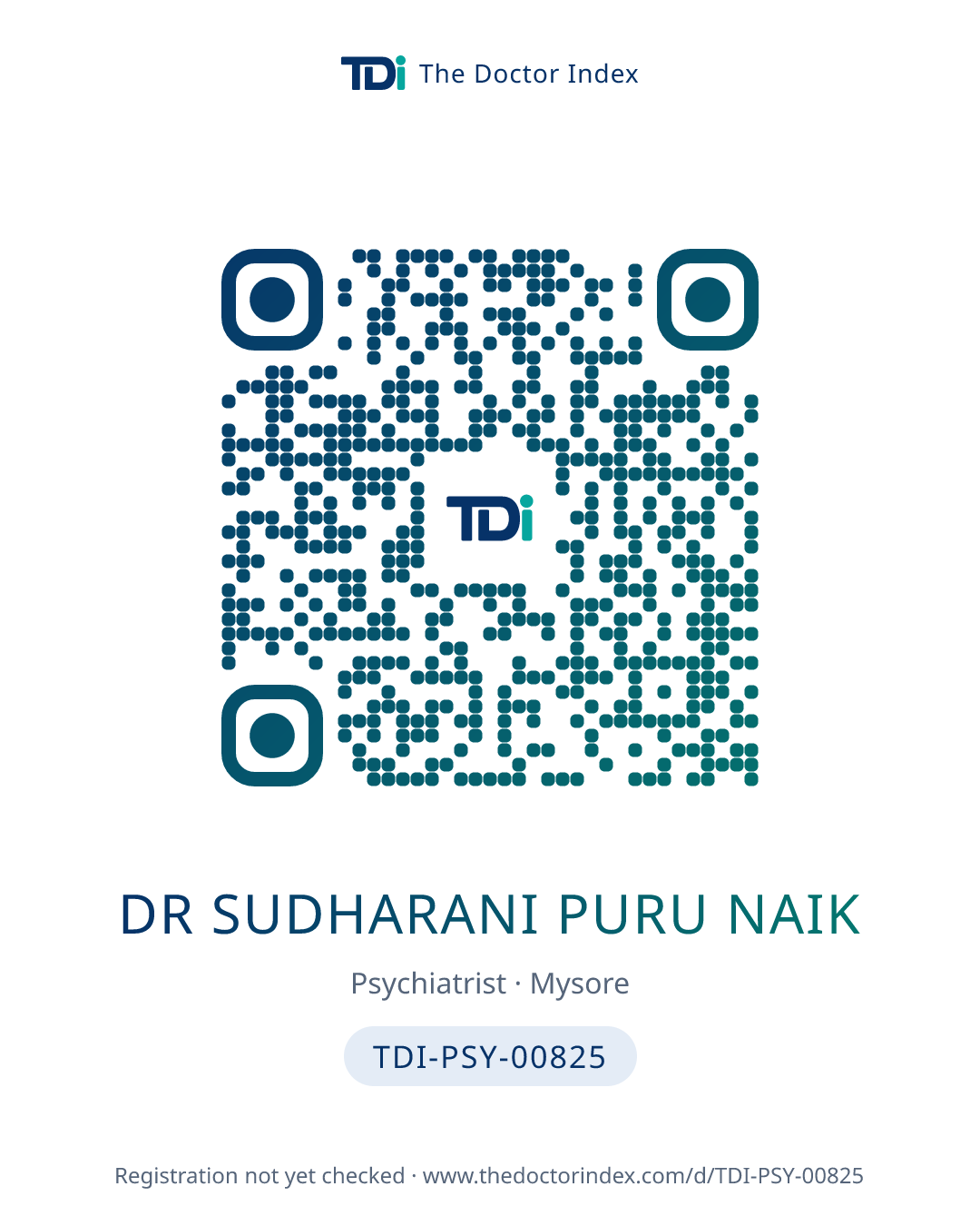 QR card for Dr Sudharani Puru Naik, TDI-PSY-00825