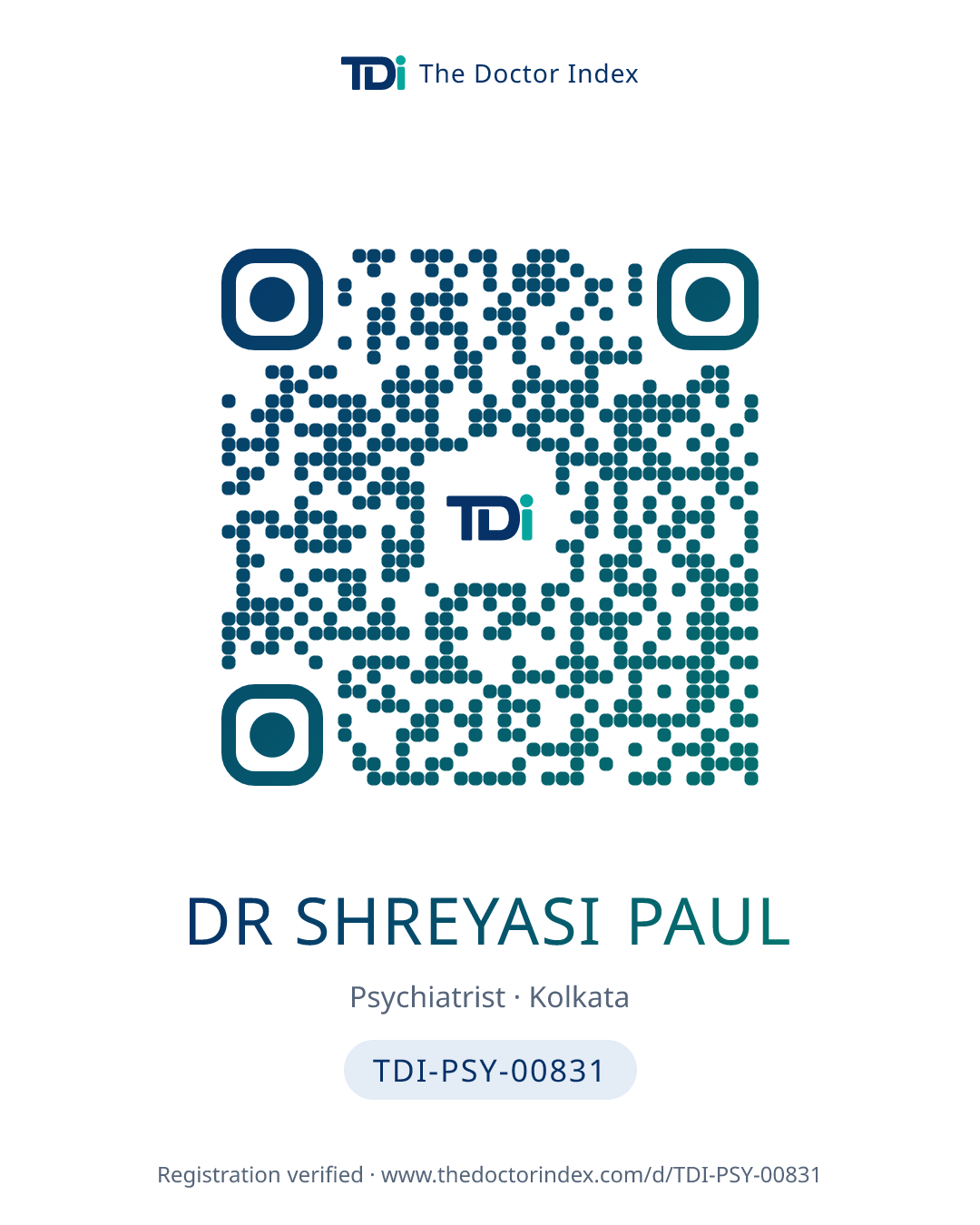QR card for Dr Shreyasi Paul, TDI-PSY-00831