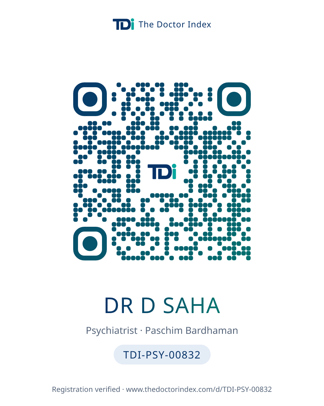 QR card for Dr D Saha, TDI-PSY-00832