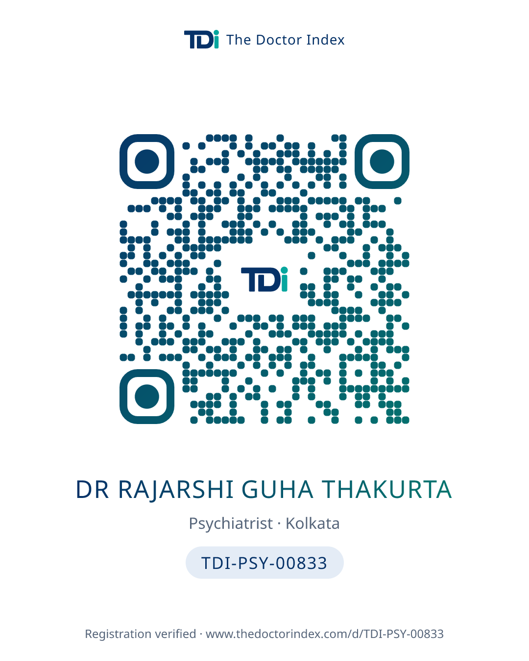 QR card for Dr Rajarshi Guha Thakurta, TDI-PSY-00833