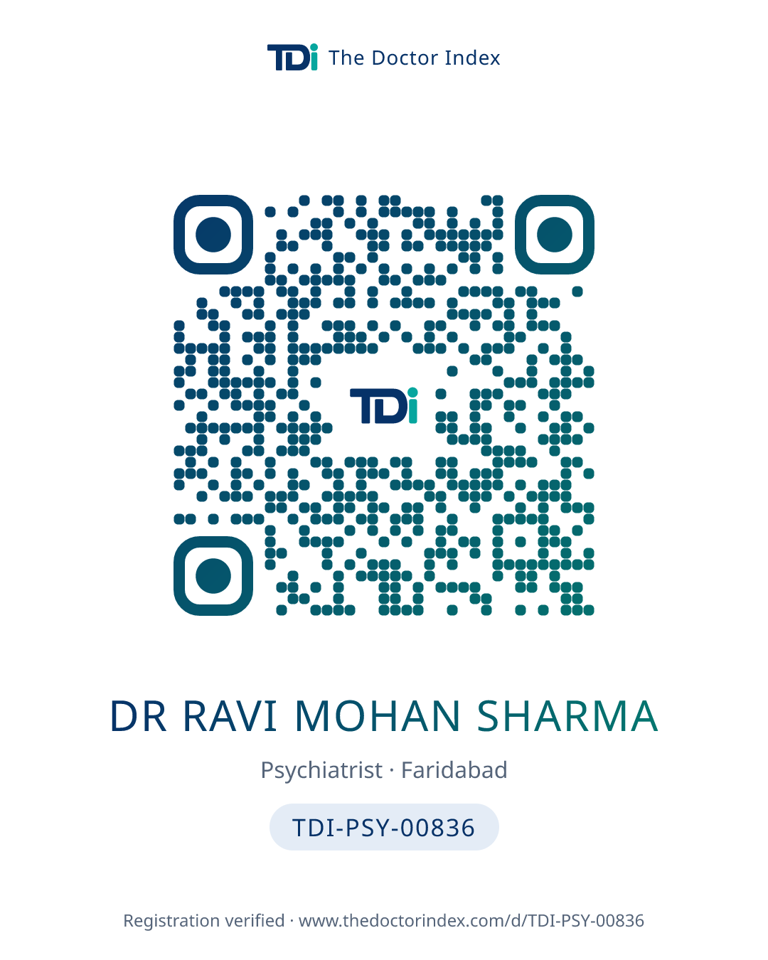 QR card for Dr Ravi Mohan Sharma, TDI-PSY-00836