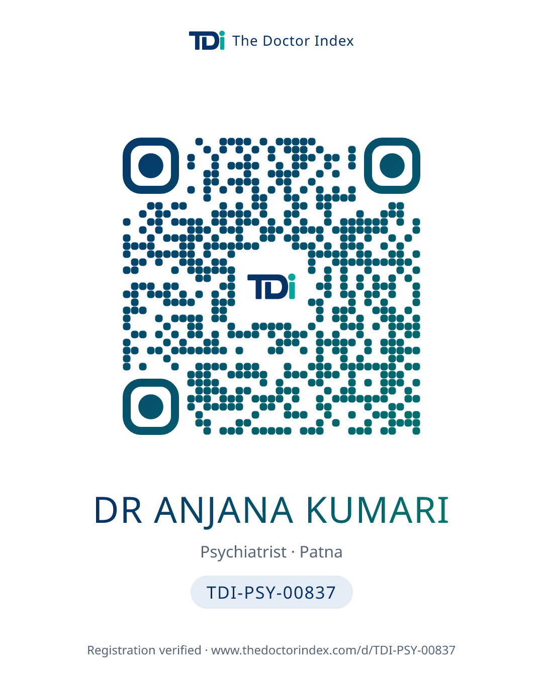 QR card for Dr Anjana Kumari, TDI-PSY-00837