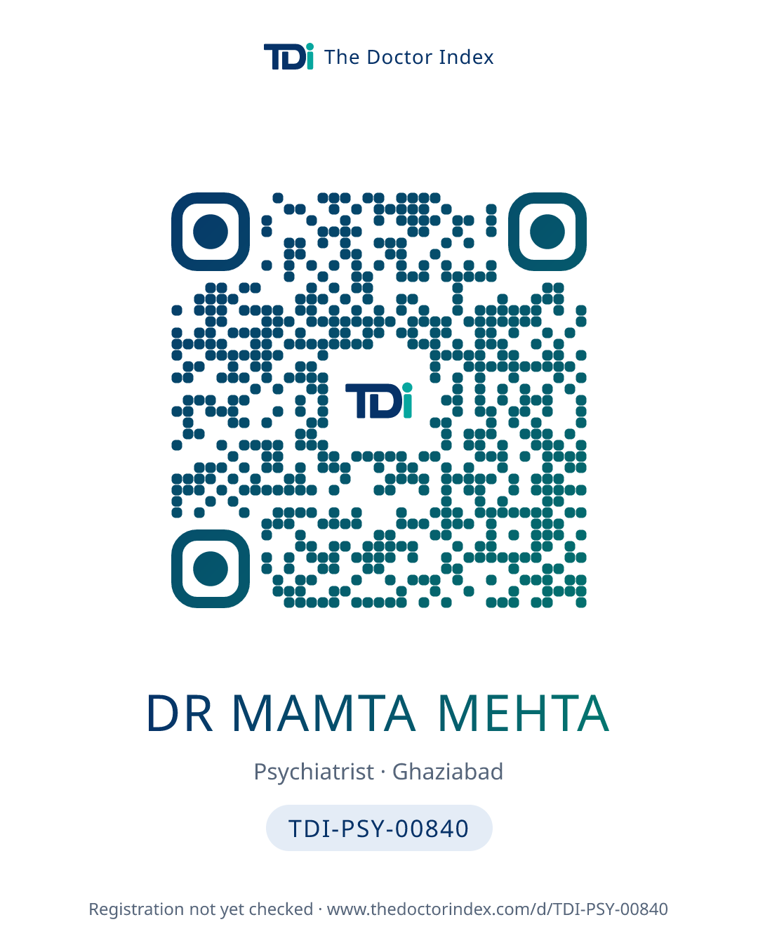 QR card for Dr Mamta Mehta, TDI-PSY-00840