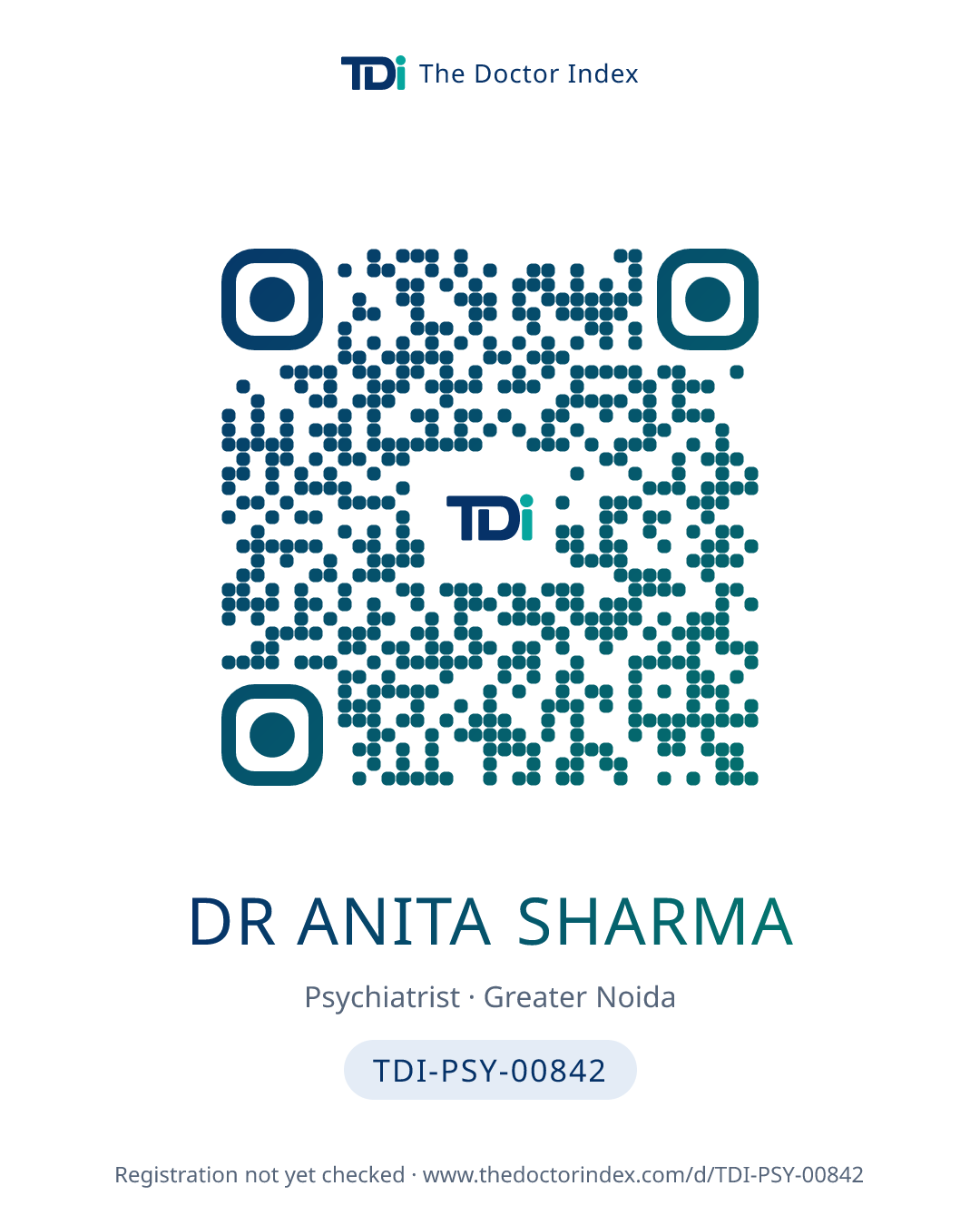 QR card for Dr Anita Sharma, TDI-PSY-00842