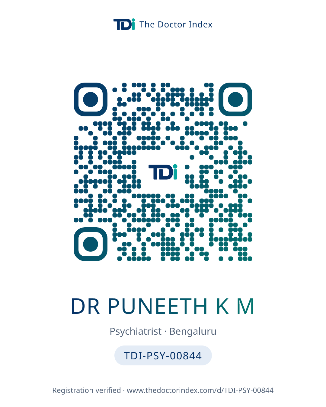 QR card for Dr Puneeth K M, TDI-PSY-00844