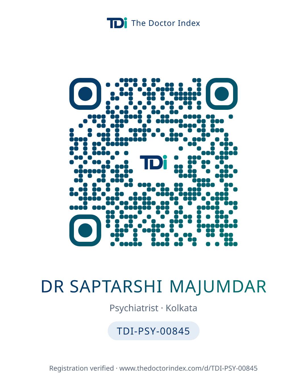 QR card for Dr Saptarshi Majumdar, TDI-PSY-00845