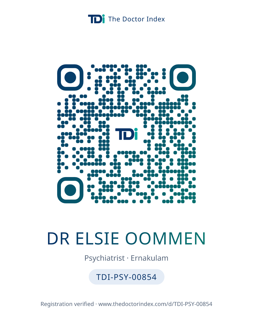QR card for Dr Elsie Oommen, TDI-PSY-00854