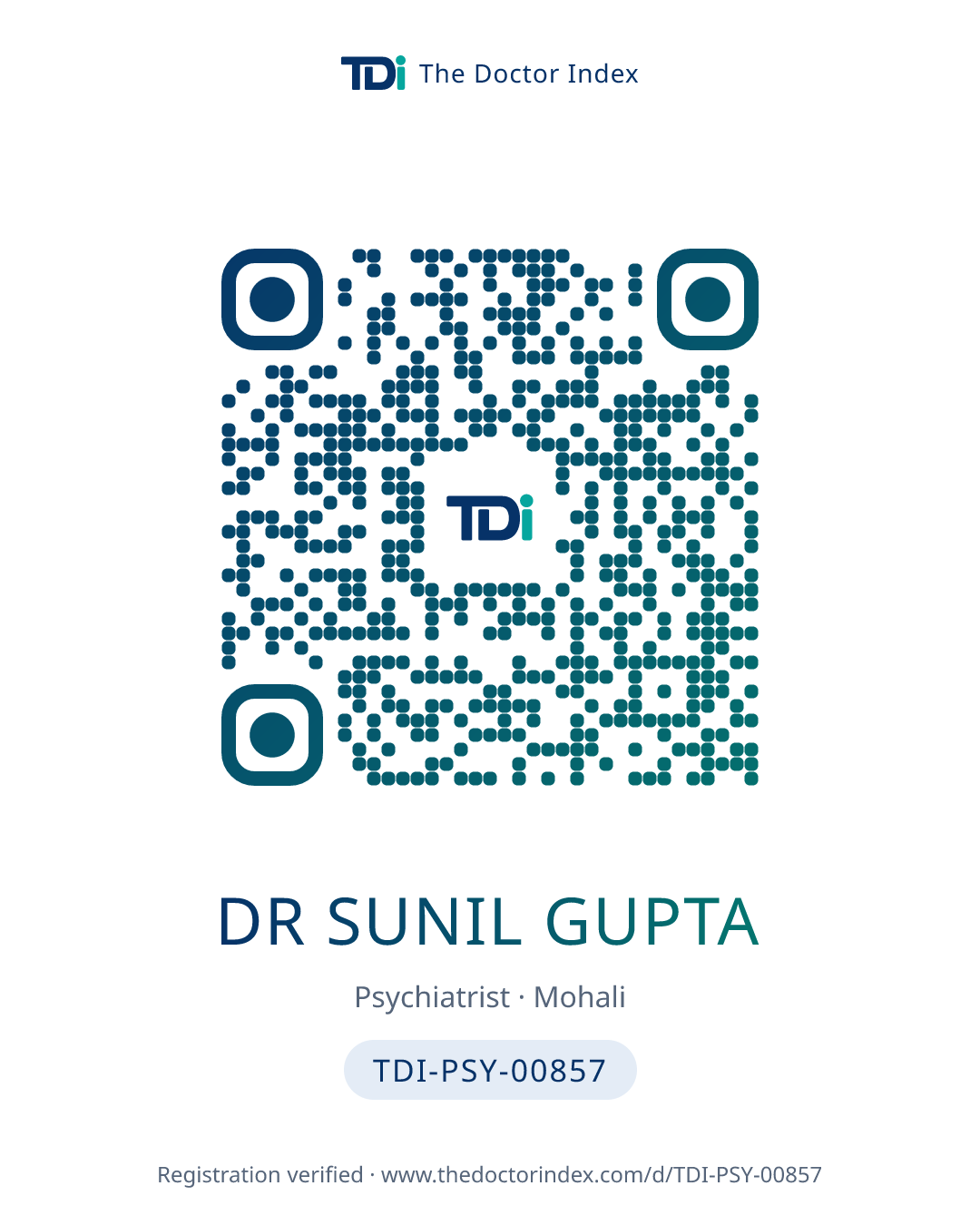 QR card for Dr Sunil Gupta, TDI-PSY-00857