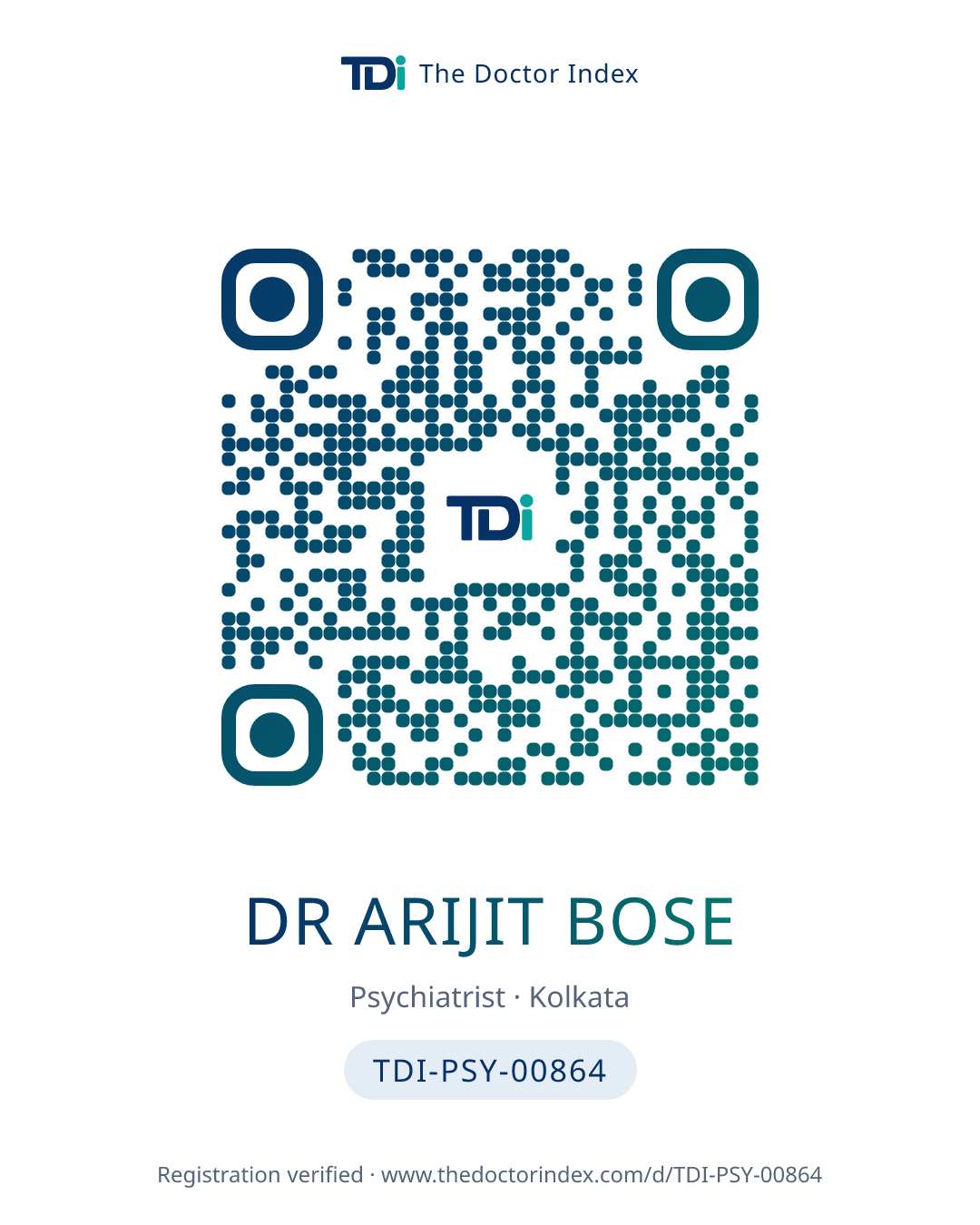 QR card for Dr Arijit Bose, TDI-PSY-00864
