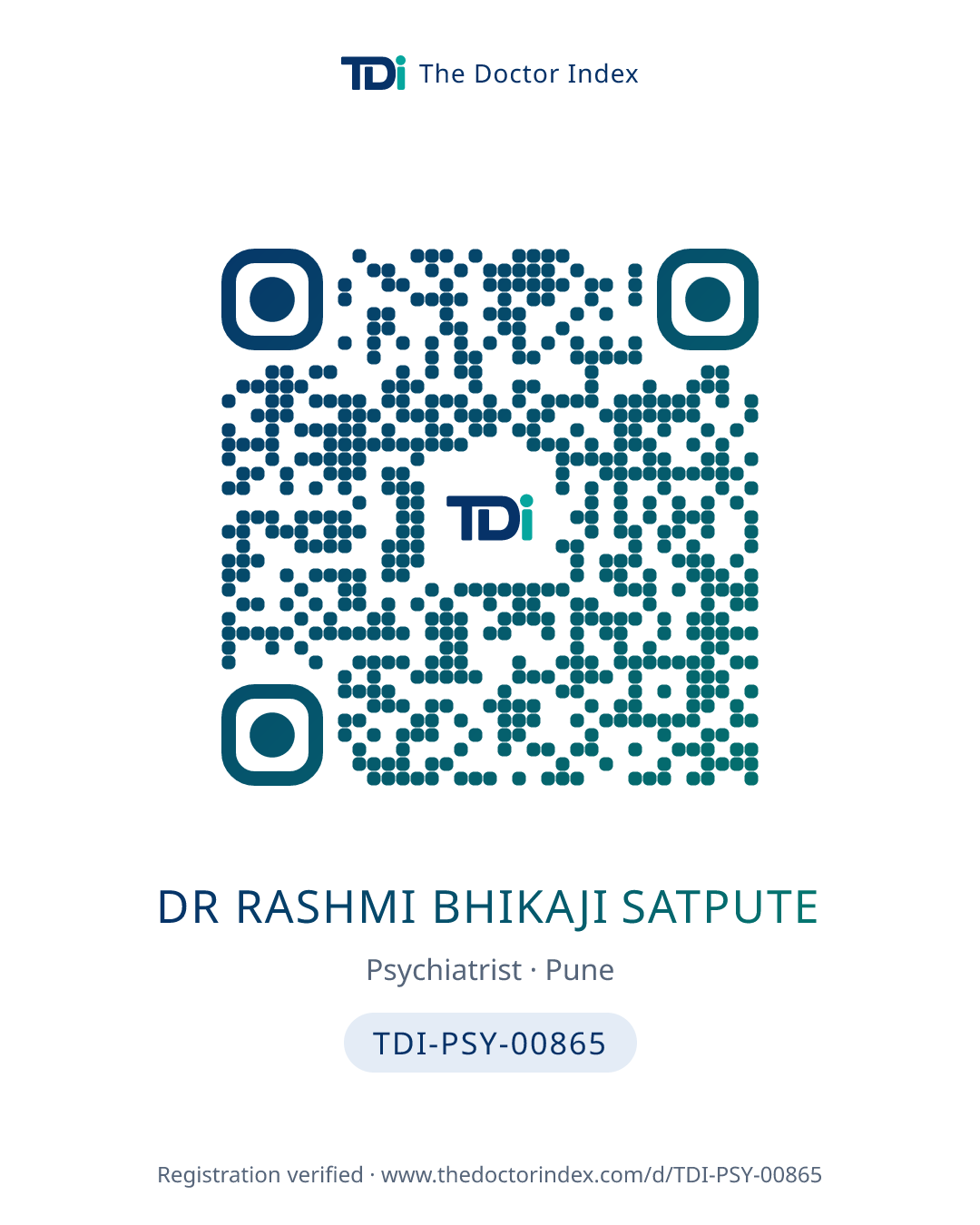 QR card for Dr Rashmi Bhikaji Satpute, TDI-PSY-00865