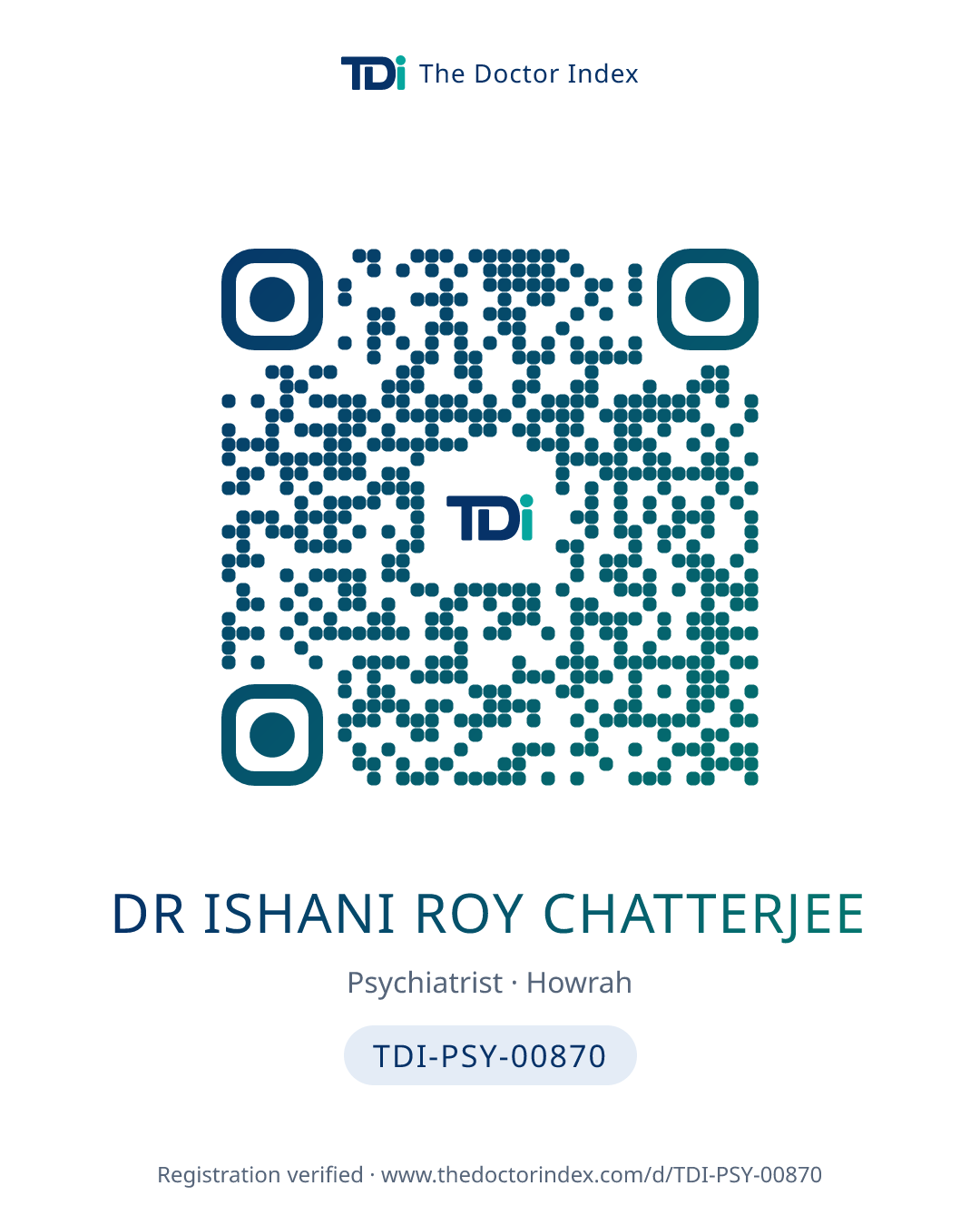 QR card for Dr Ishani Roy Chatterjee, TDI-PSY-00870