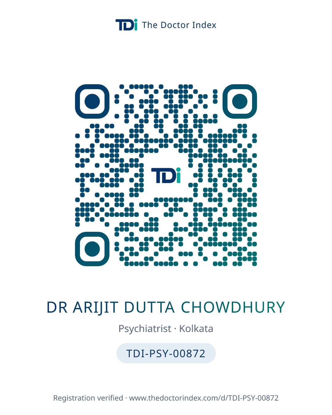 QR card for Dr Arijit Dutta Chowdhury, TDI-PSY-00872