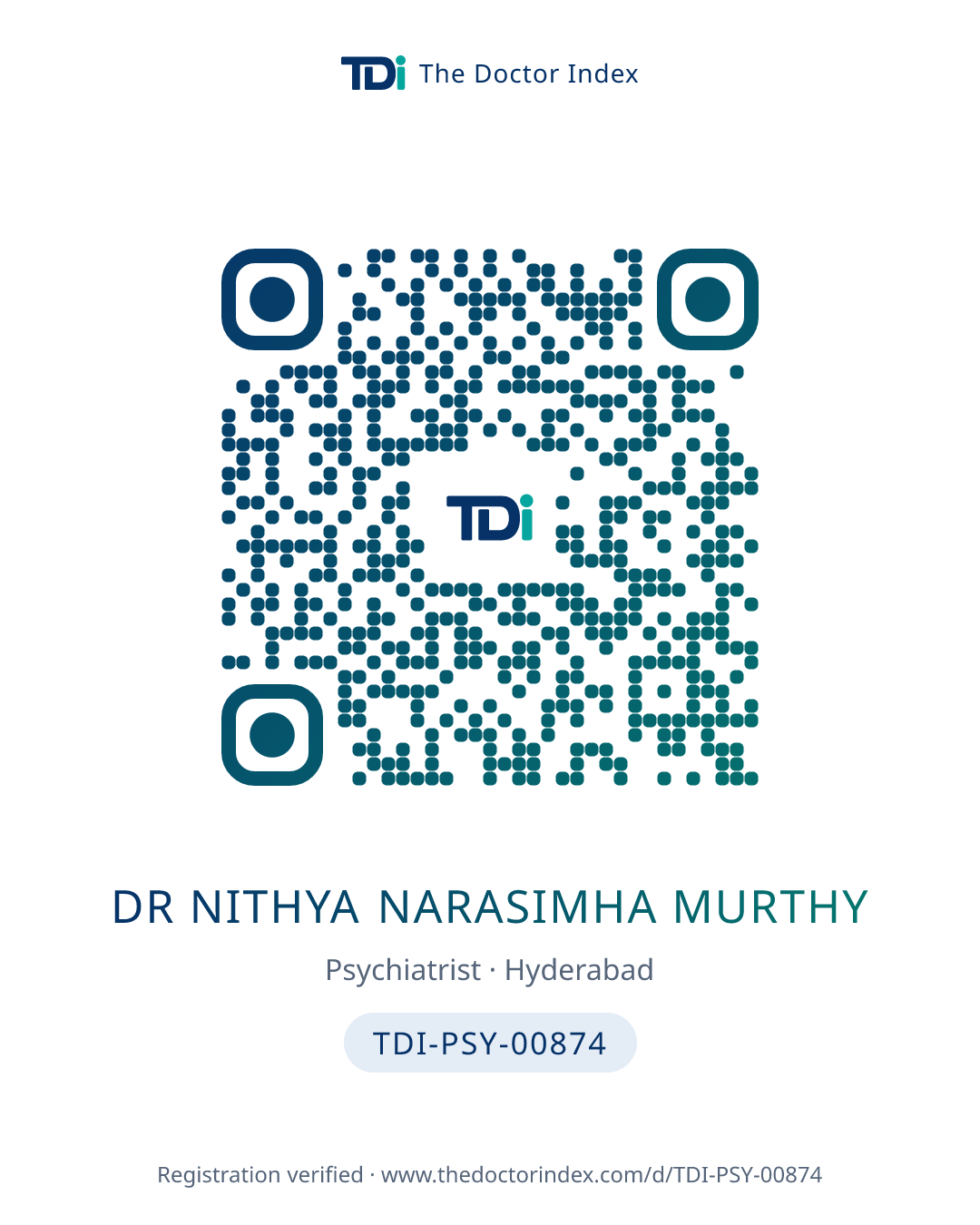 QR card for Dr Nithya Narasimha Murthy, TDI-PSY-00874