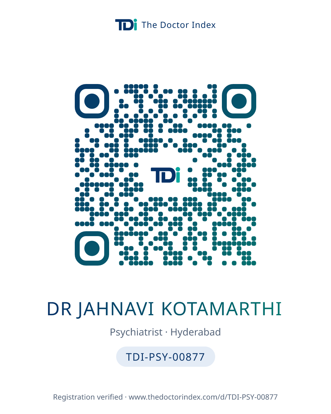 QR card for Dr Jahnavi Kotamarthi, TDI-PSY-00877
