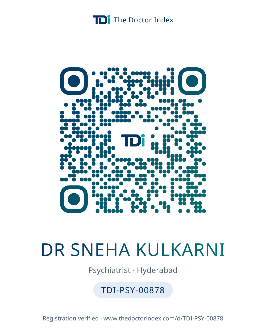 QR card for Dr Sneha Kulkarni, TDI-PSY-00878