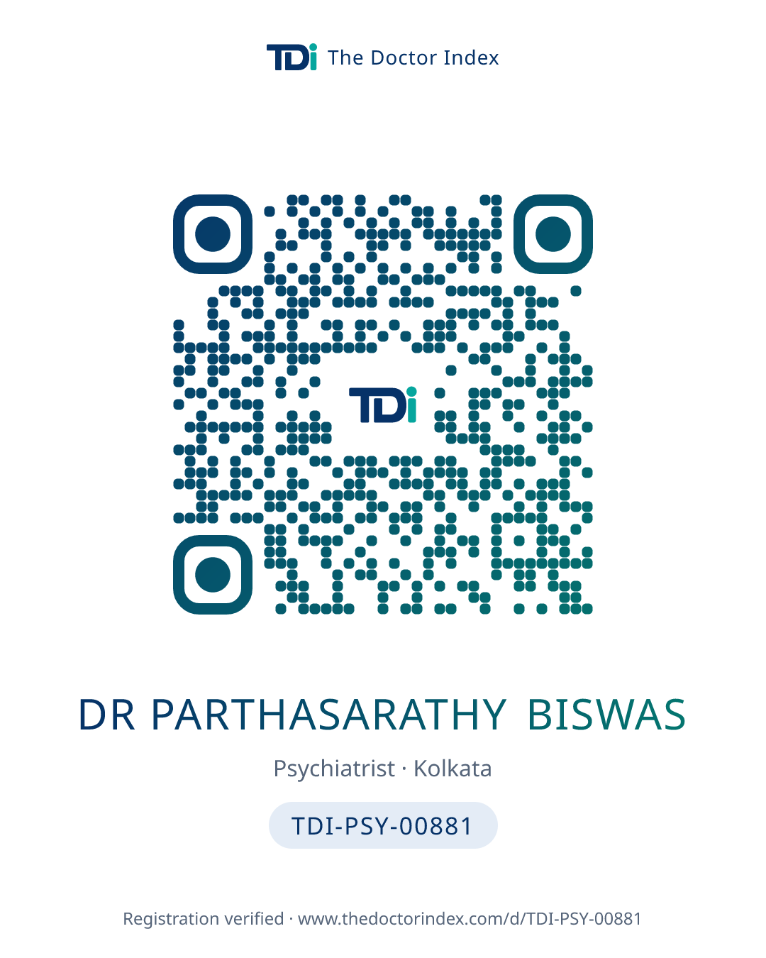 QR card for Dr Parthasarathy Biswas, TDI-PSY-00881