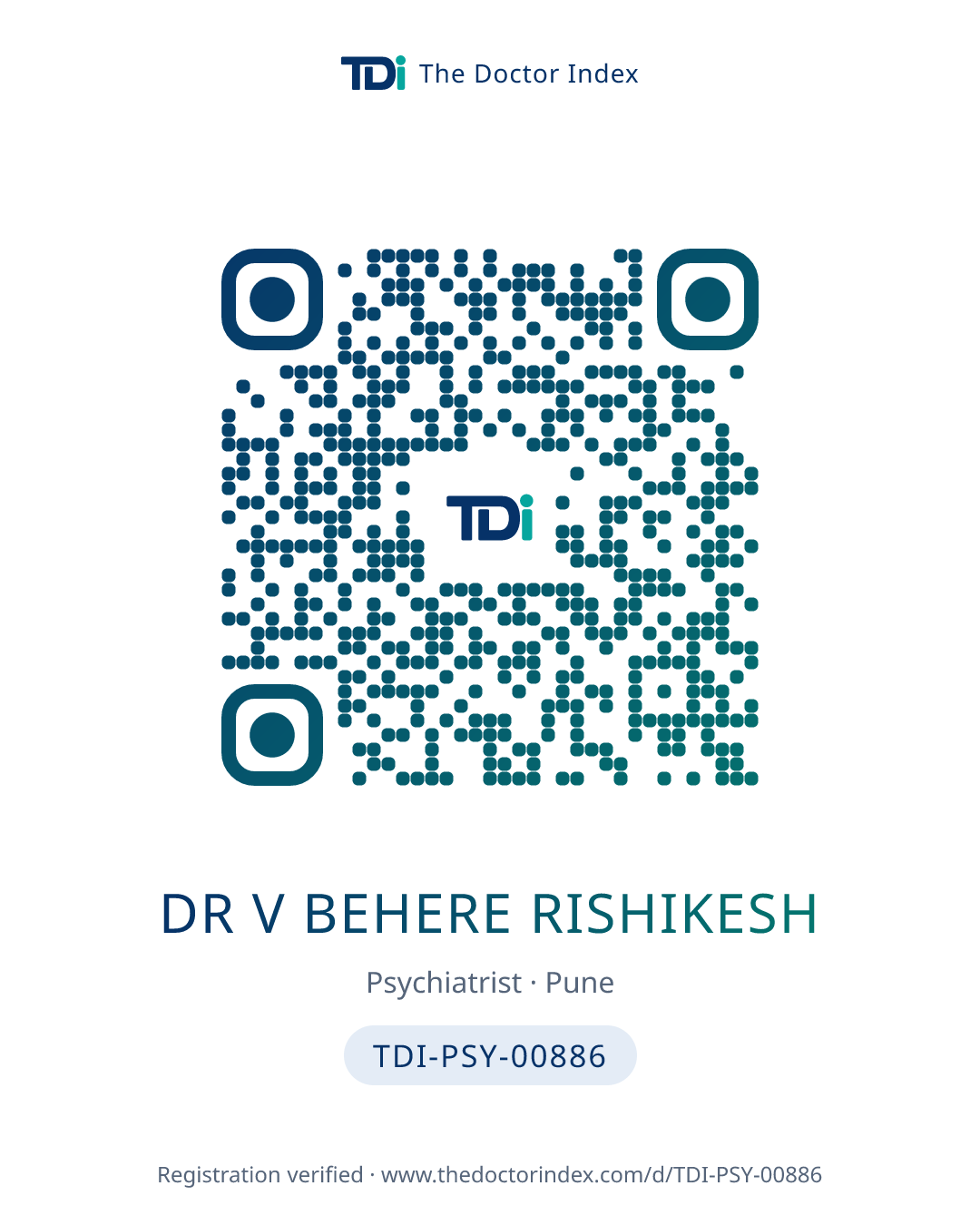 QR card for Dr V Behere Rishikesh, TDI-PSY-00886