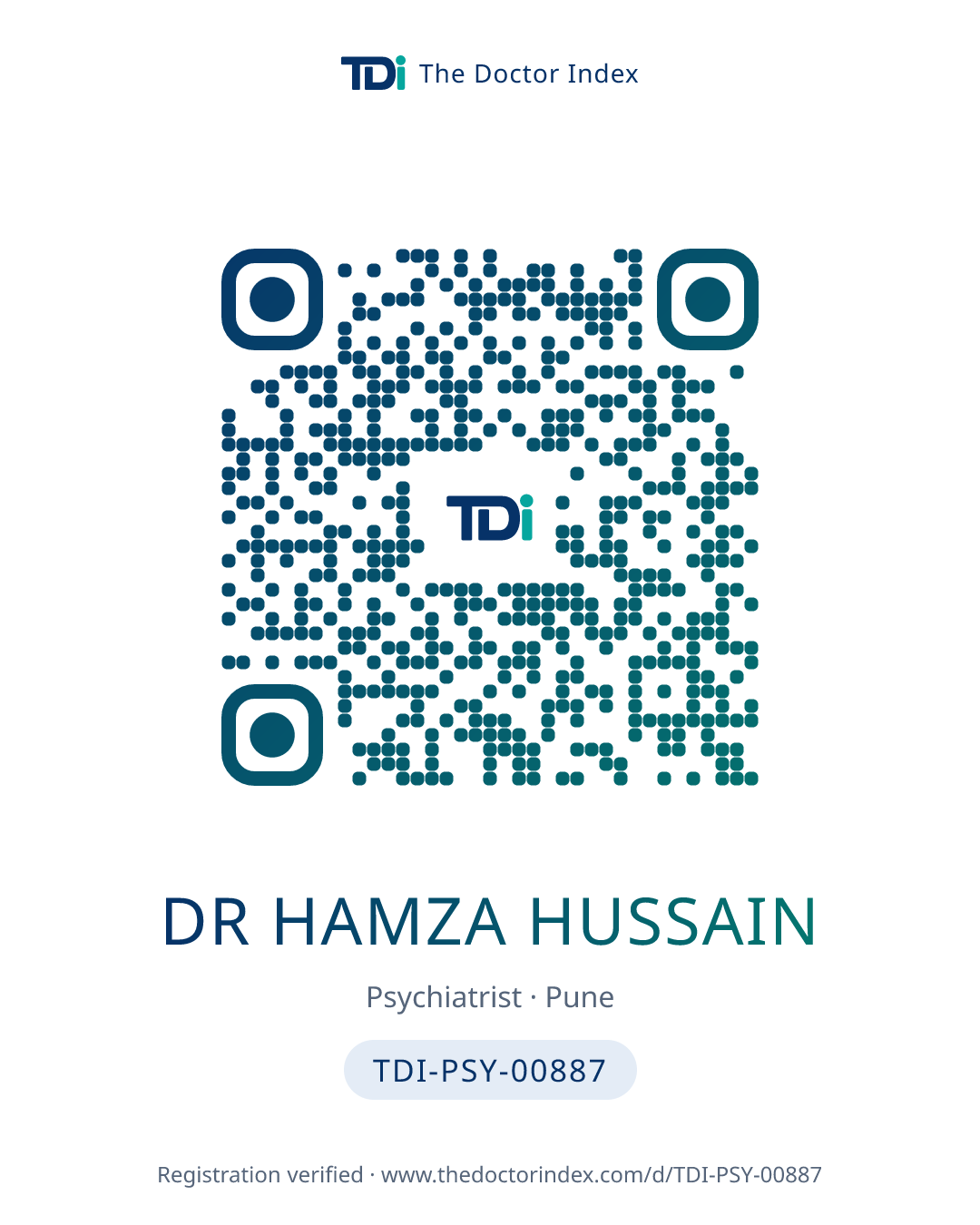 QR card for Dr Hamza Hussain, TDI-PSY-00887