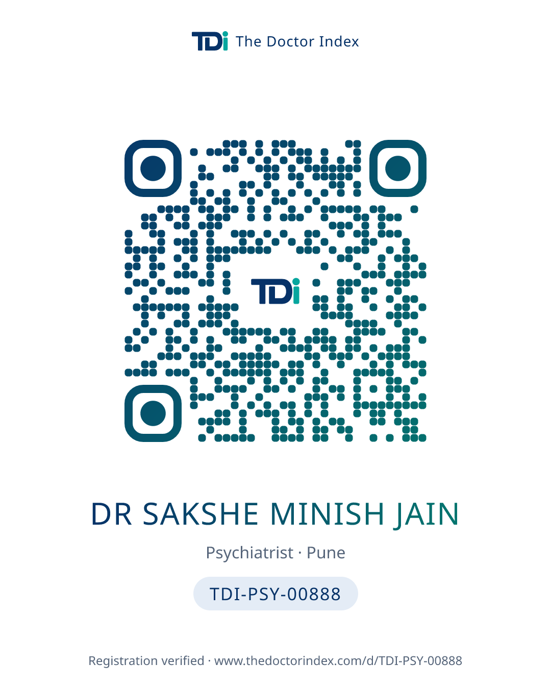 QR card for Dr Sakshe Minish Jain, TDI-PSY-00888