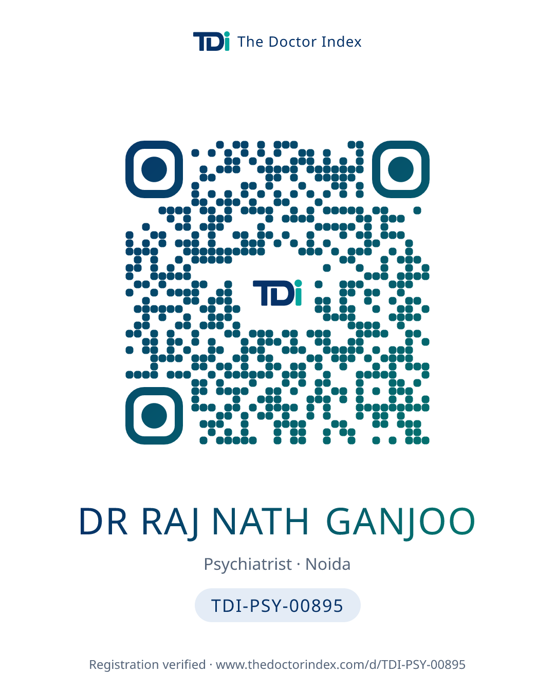 QR card for Dr Raj Nath Ganjoo, TDI-PSY-00895