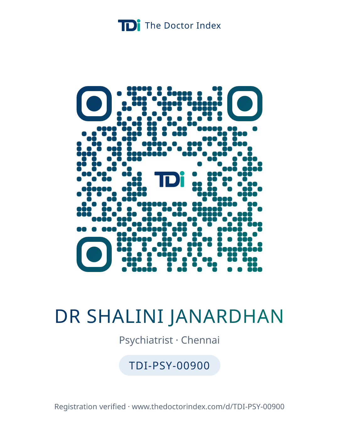 QR card for Dr Shalini Janardhan, TDI-PSY-00900
