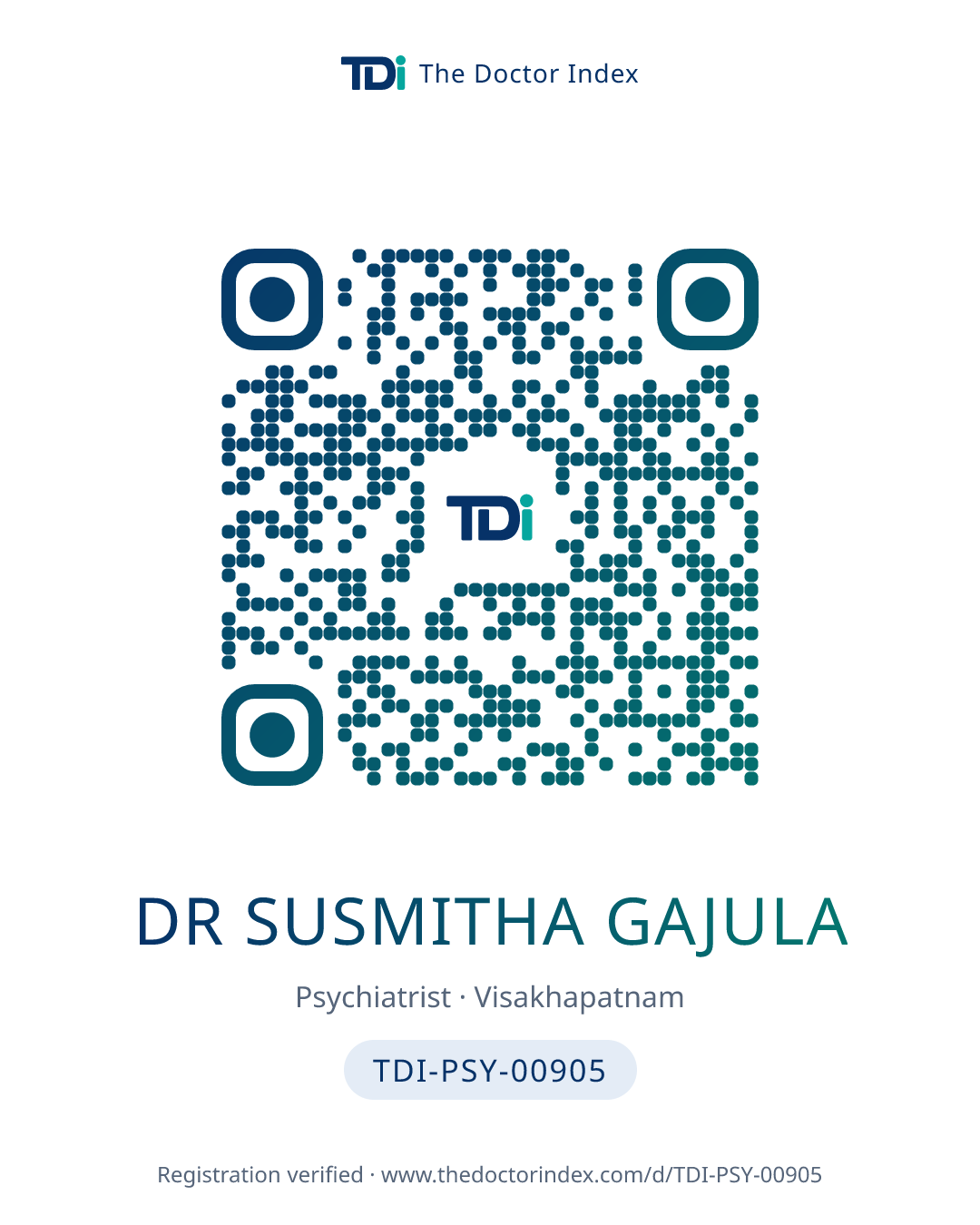 QR card for Dr Susmitha Gajula, TDI-PSY-00905