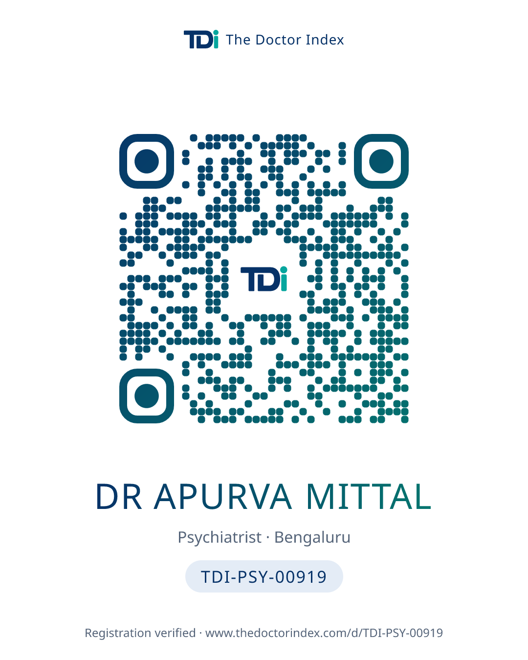 QR card for Dr Apurva Mittal, TDI-PSY-00919