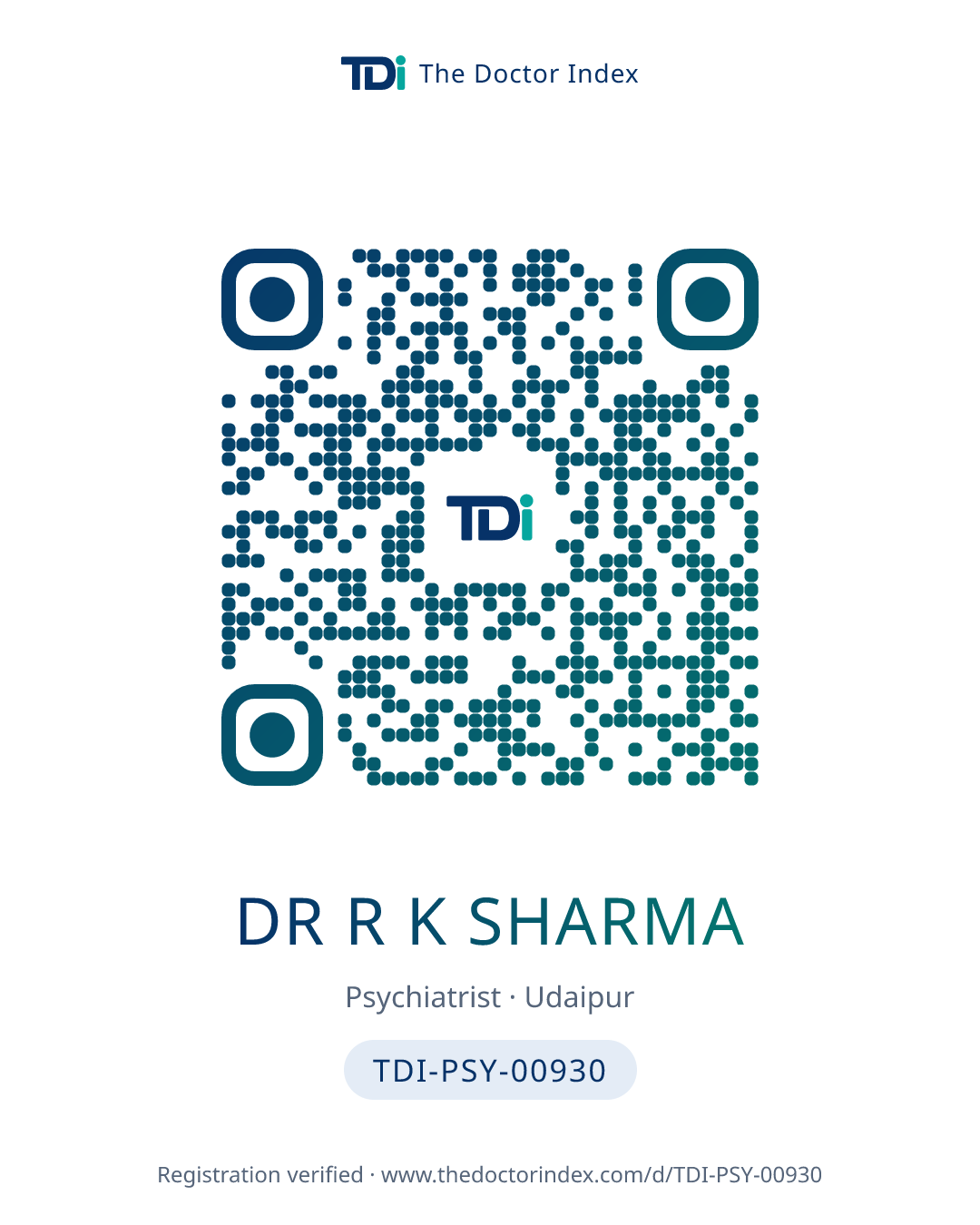 QR card for Dr R K Sharma, TDI-PSY-00930