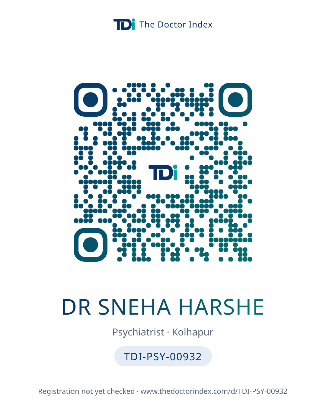 QR card for Dr Sneha Harshe, TDI-PSY-00932