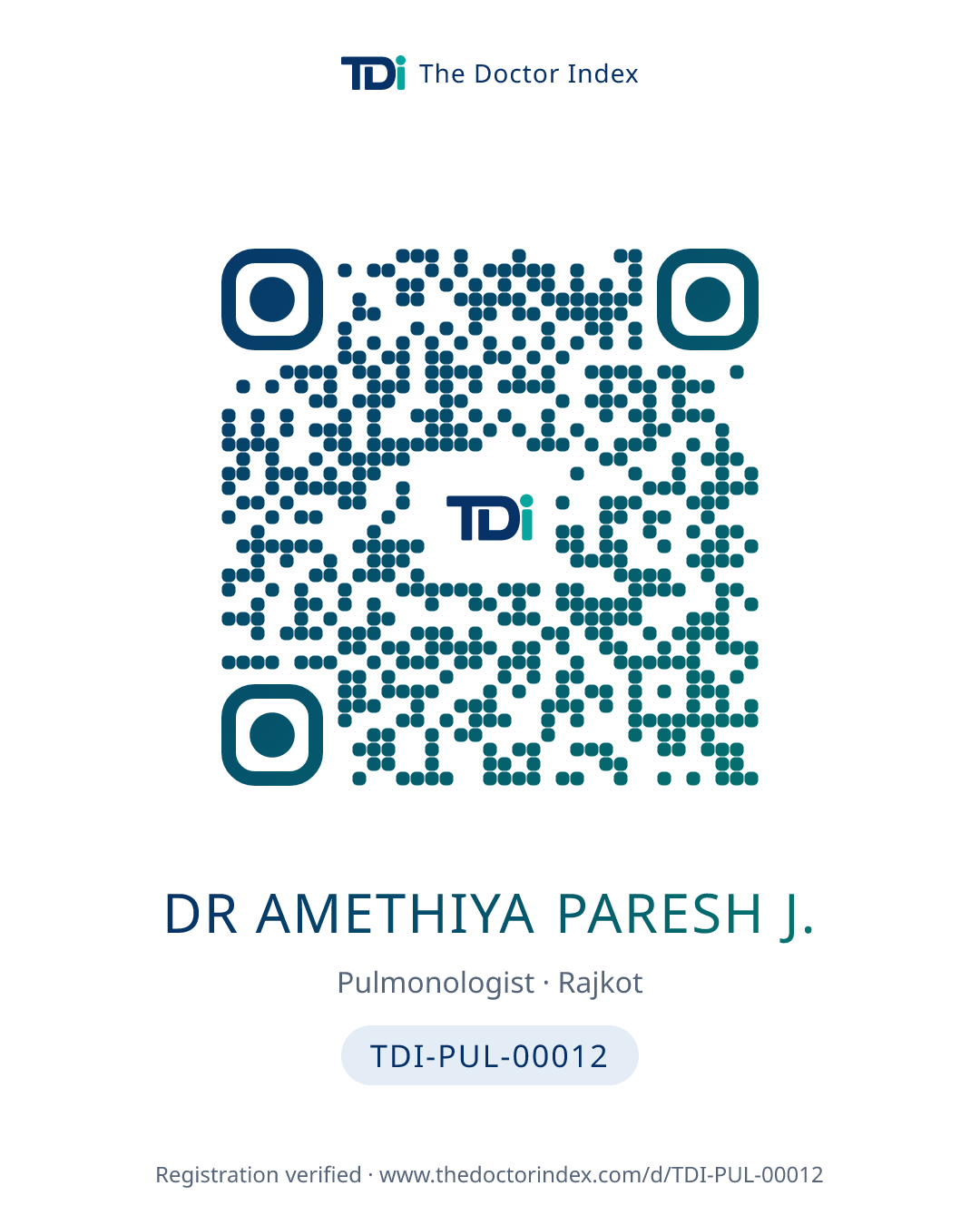 QR card for Dr Amethiya Paresh J., TDI-PUL-00012