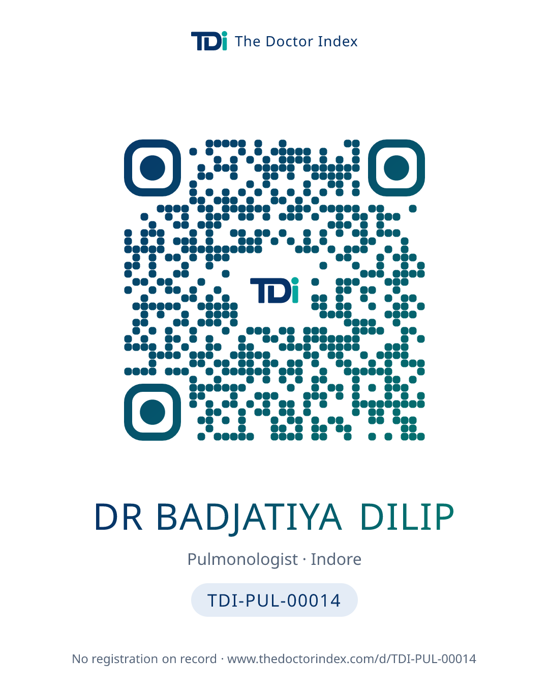 QR card for Dr Badjatiya Dilip, TDI-PUL-00014