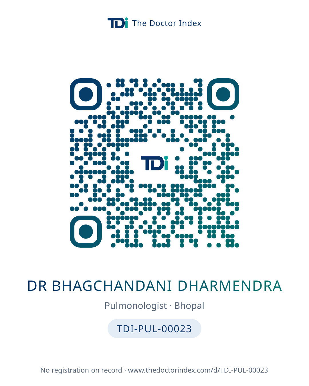 QR card for Dr Bhagchandani Dharmendra, TDI-PUL-00023