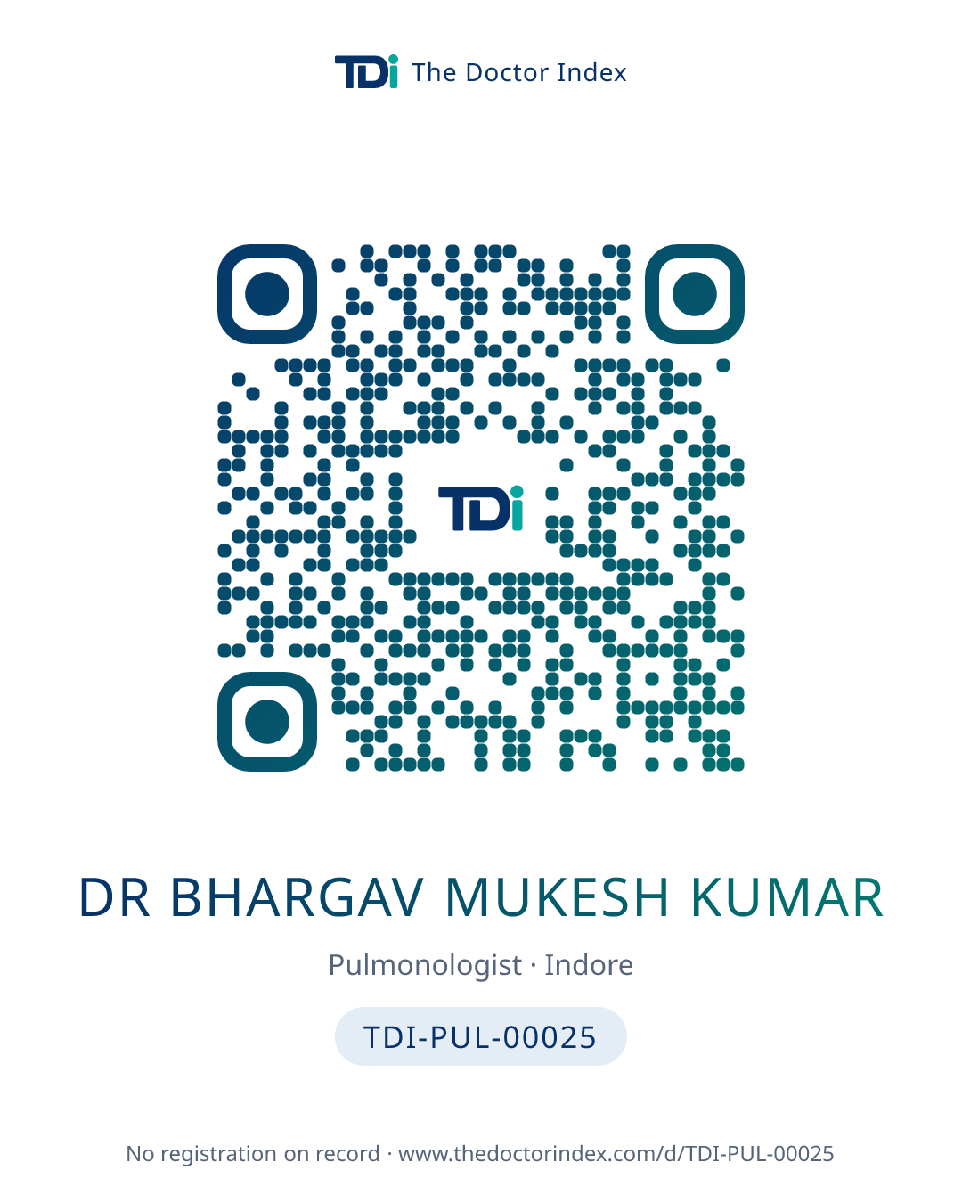 QR card for Dr Bhargav Mukesh Kumar, TDI-PUL-00025