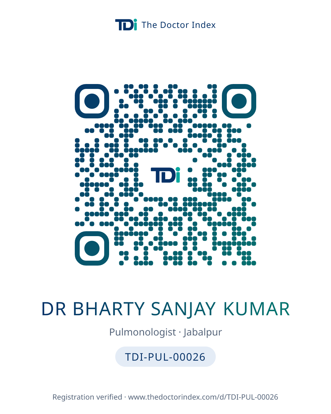 QR card for Dr Bharty Sanjay Kumar, TDI-PUL-00026