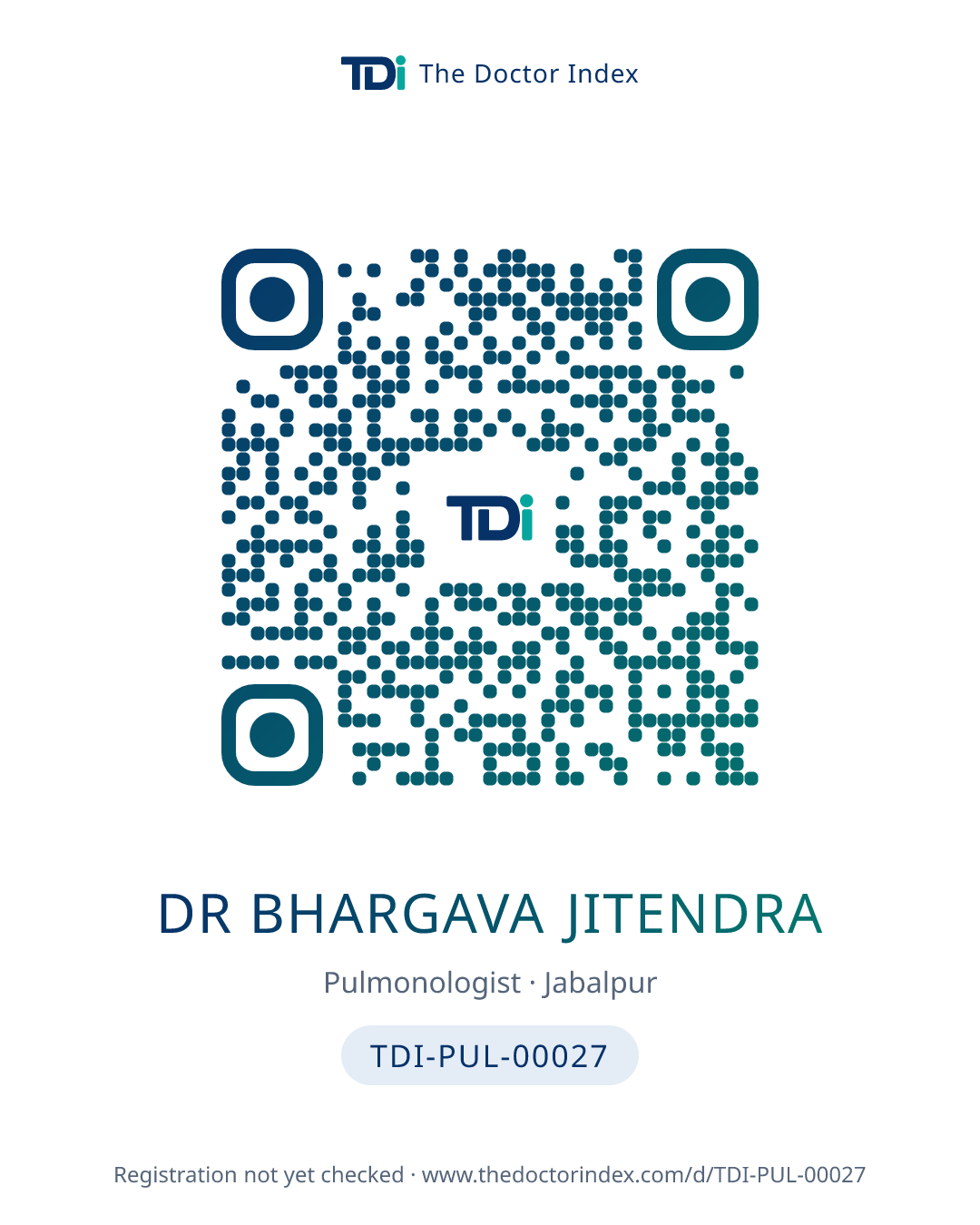 QR card for Dr Bhargava Jitendra, TDI-PUL-00027