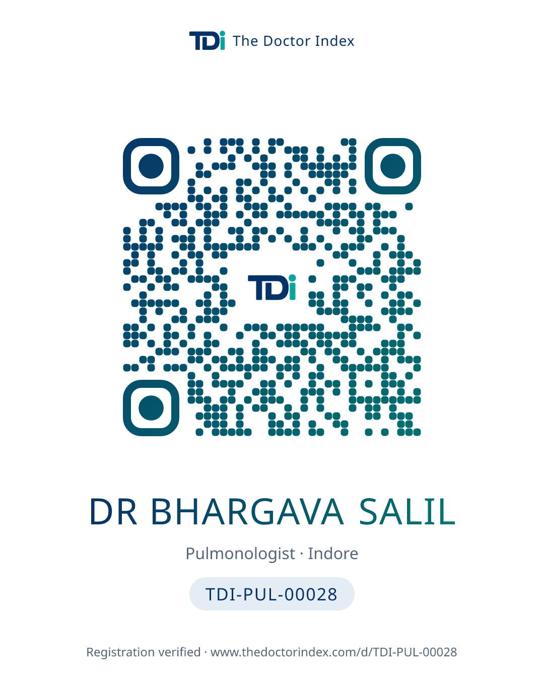 QR card for Dr Bhargava Salil, TDI-PUL-00028