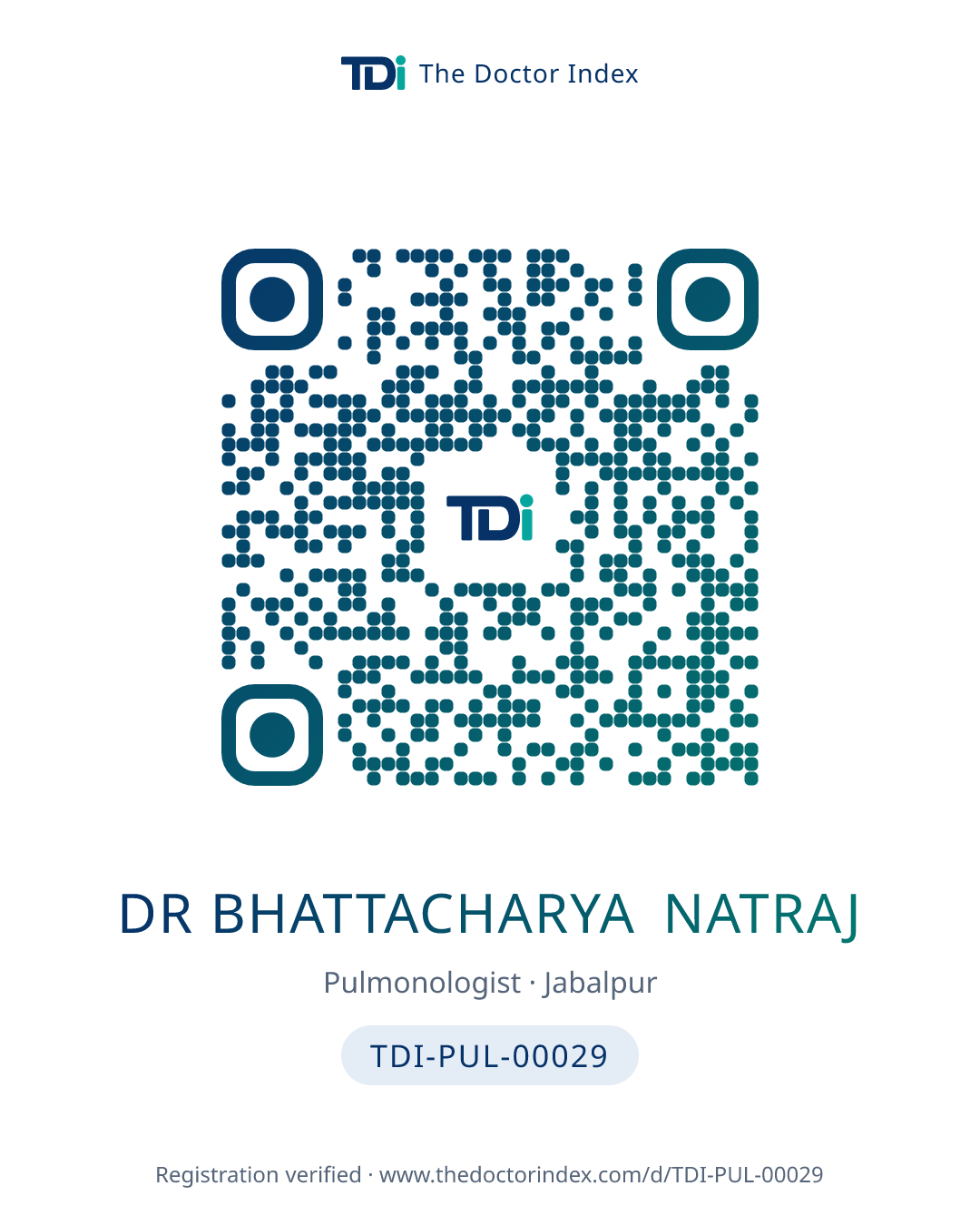 QR card for Dr Bhattacharya Natraj, TDI-PUL-00029